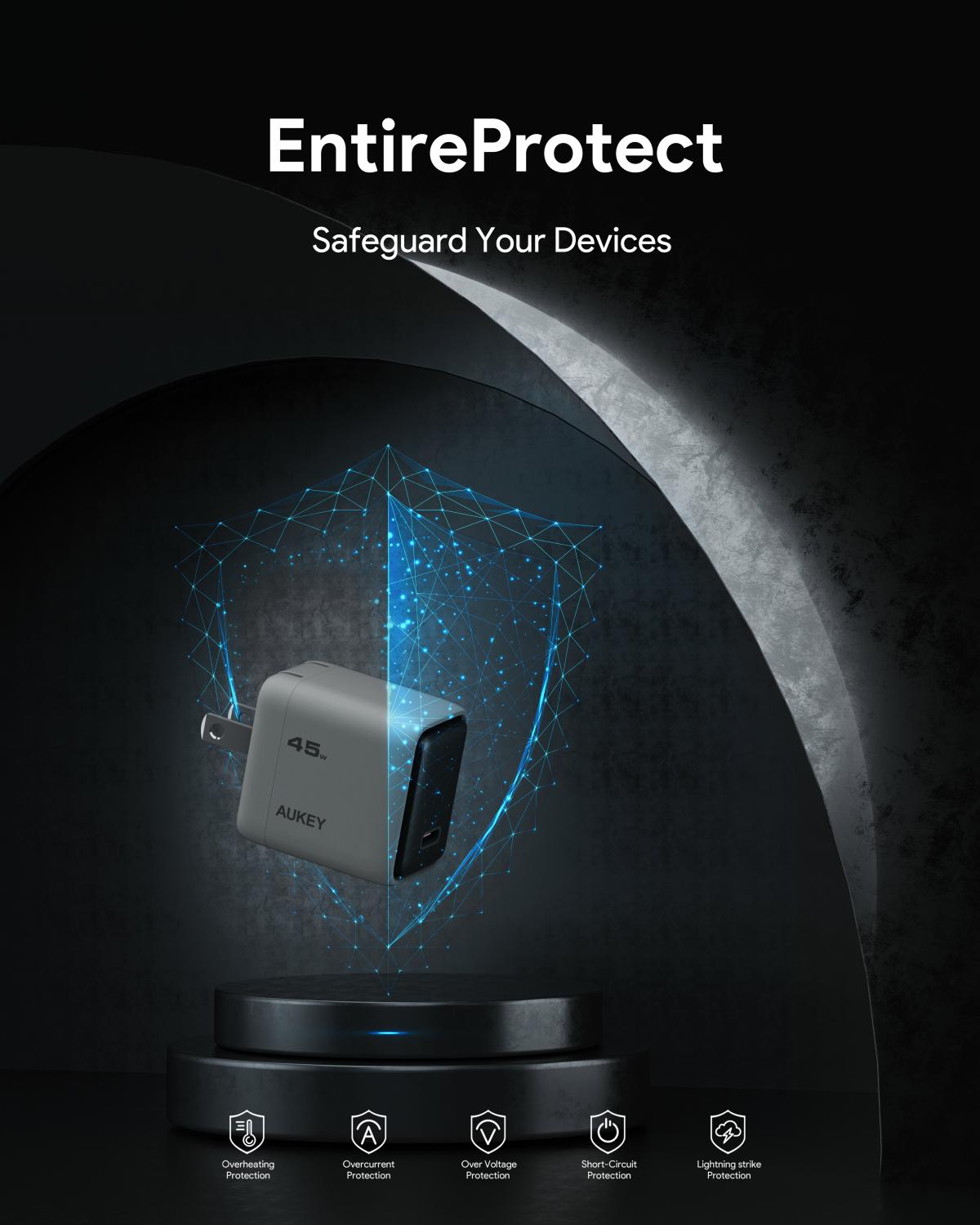 Wall Charger AUKEY PA-C2 Comet 45W Fast Charge PD with GaN Technology