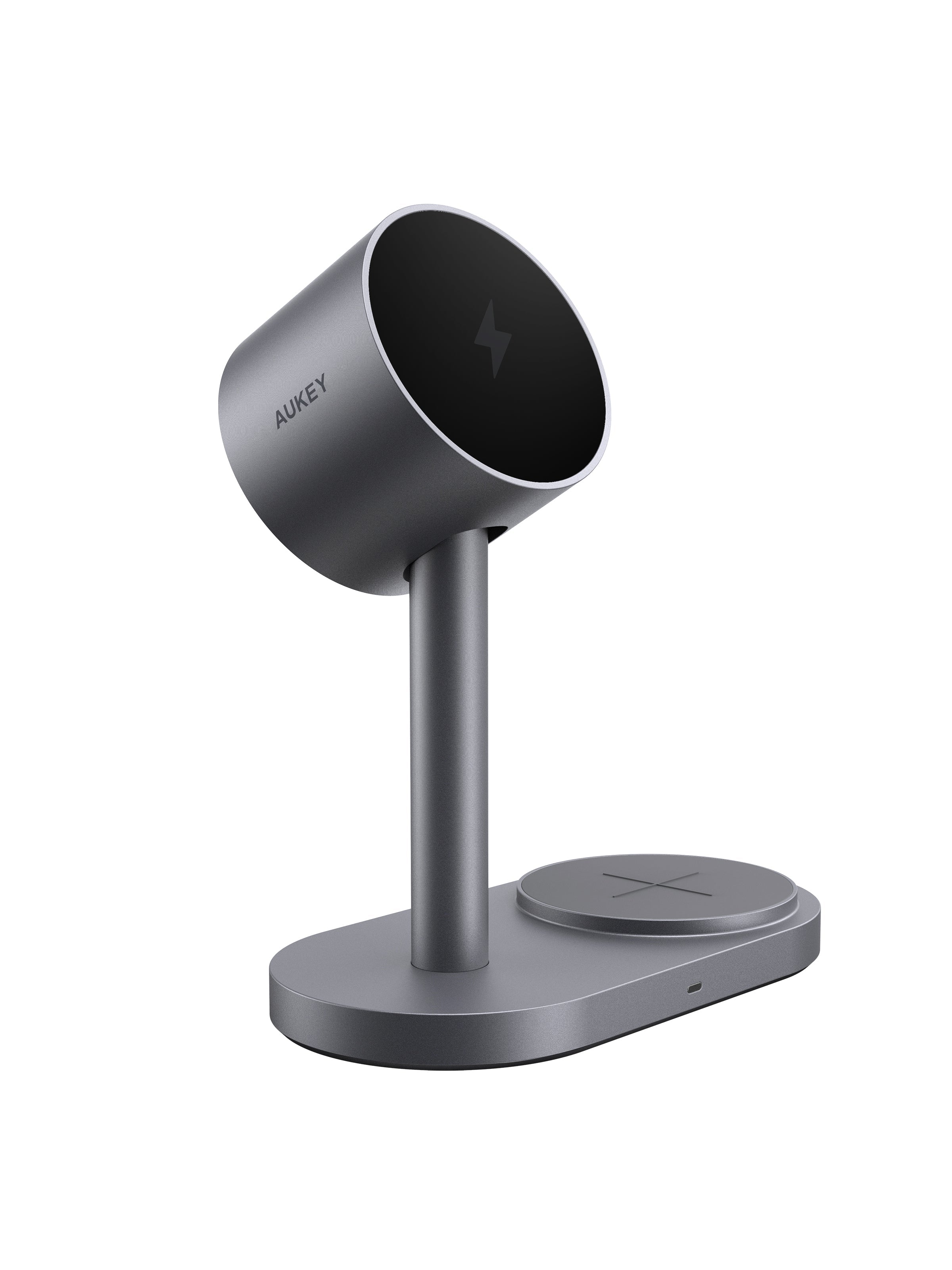 AUKEY Qi2.2 MagFusion 2X 2-in-1 magnetic magsafe wireless charger station in gray