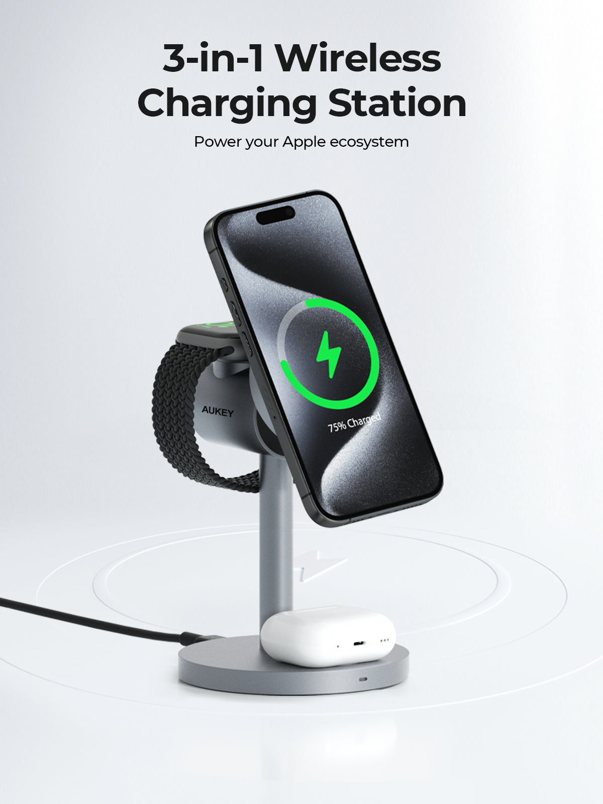 3 in 1 Wireless Charger AUKEY MagFusion Qi2 Wireless Charging Station