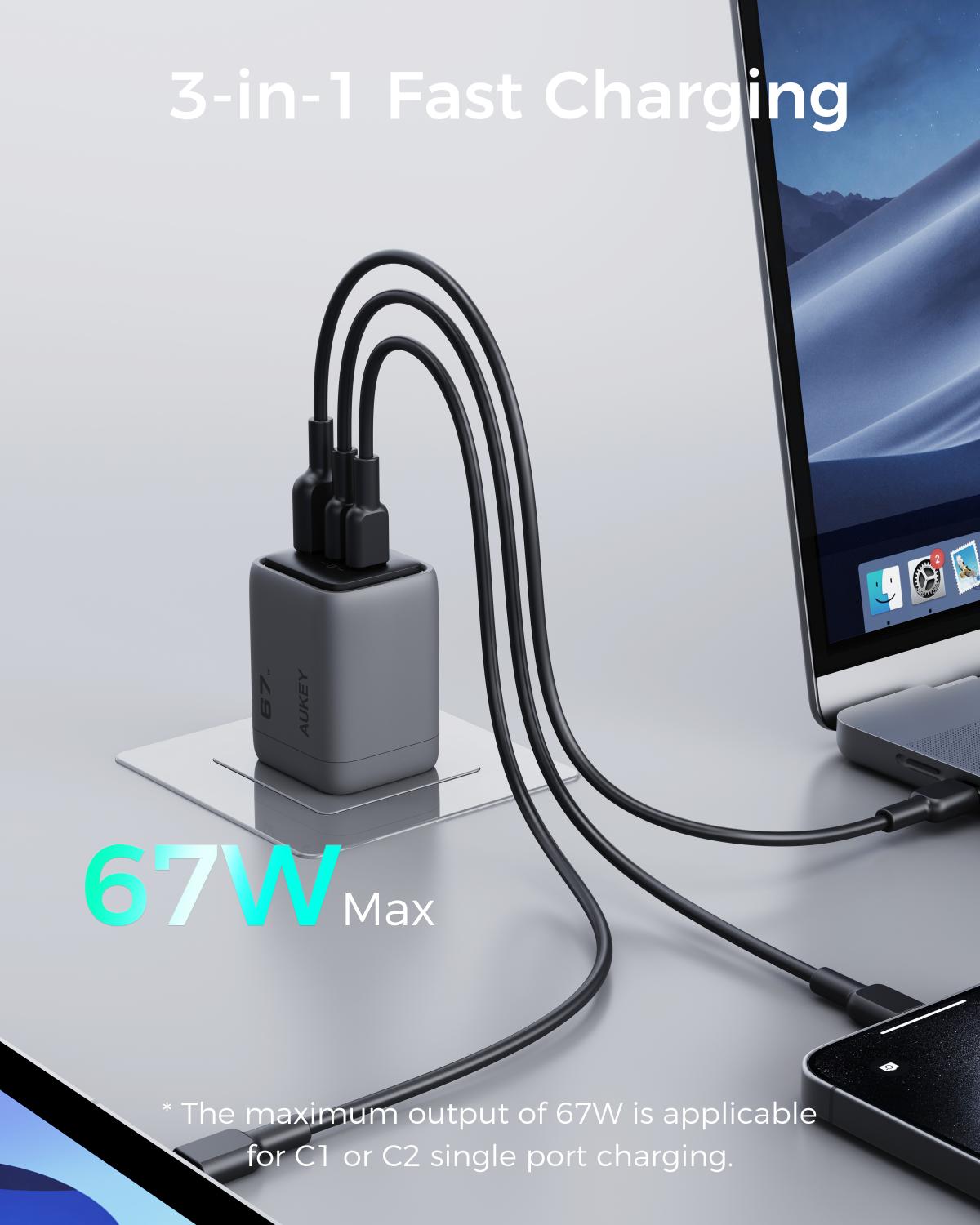 AUKEY Comet Mix 3 67W PD Wall Charger with GaN Technology PA-C3