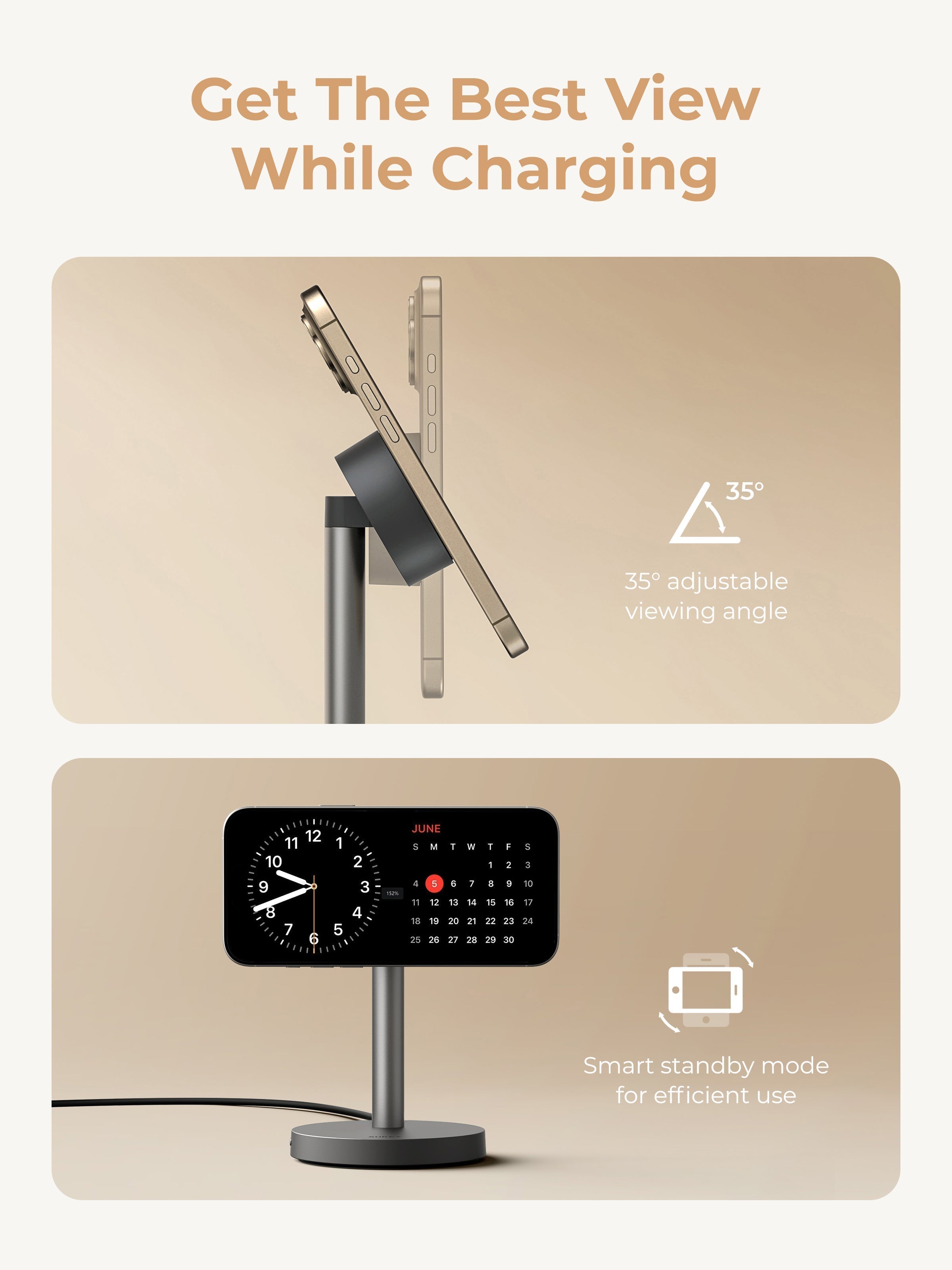AUKEY LC-MC111 Magnetic Wireless Charger with 35-degree adjustable viewing angle and smart standby mode for efficient charging