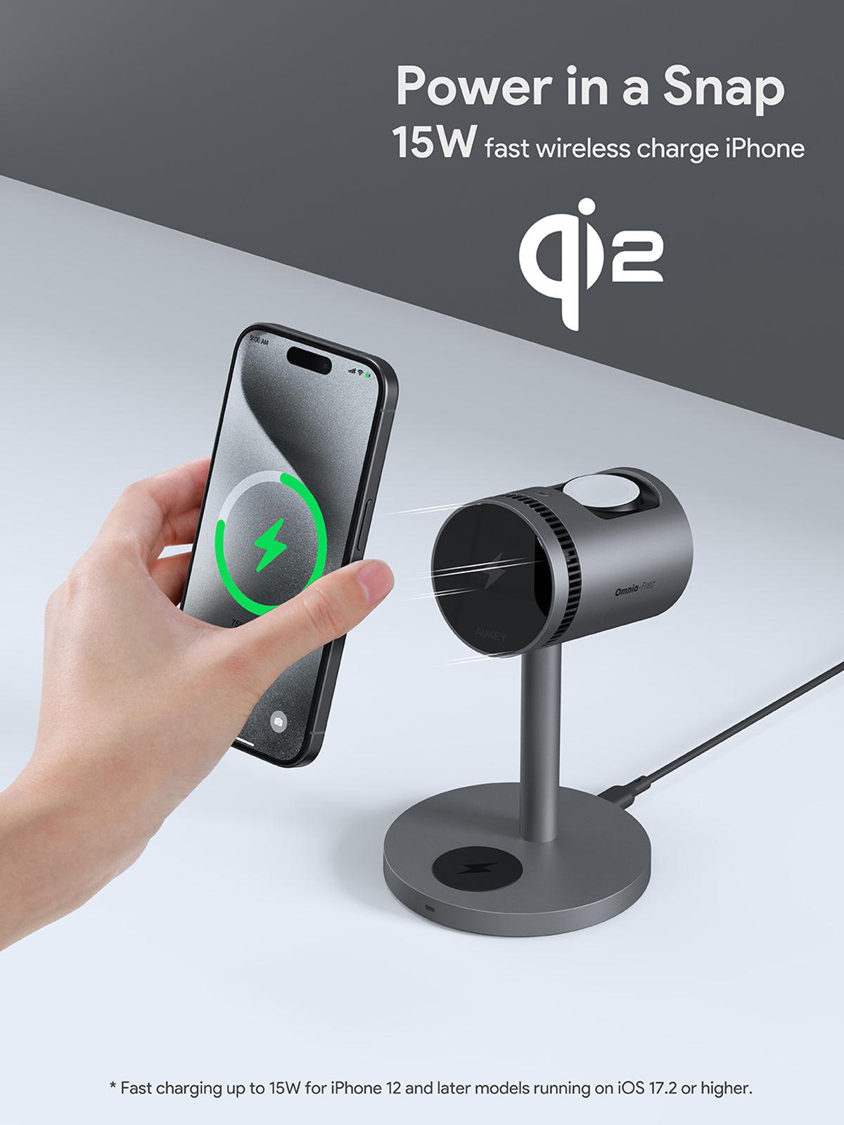 AUKEY LC-MC311A MagFusion 3 in 1 Wireless Charger Pro Qi2 Active Cooling Wireless Charging Station