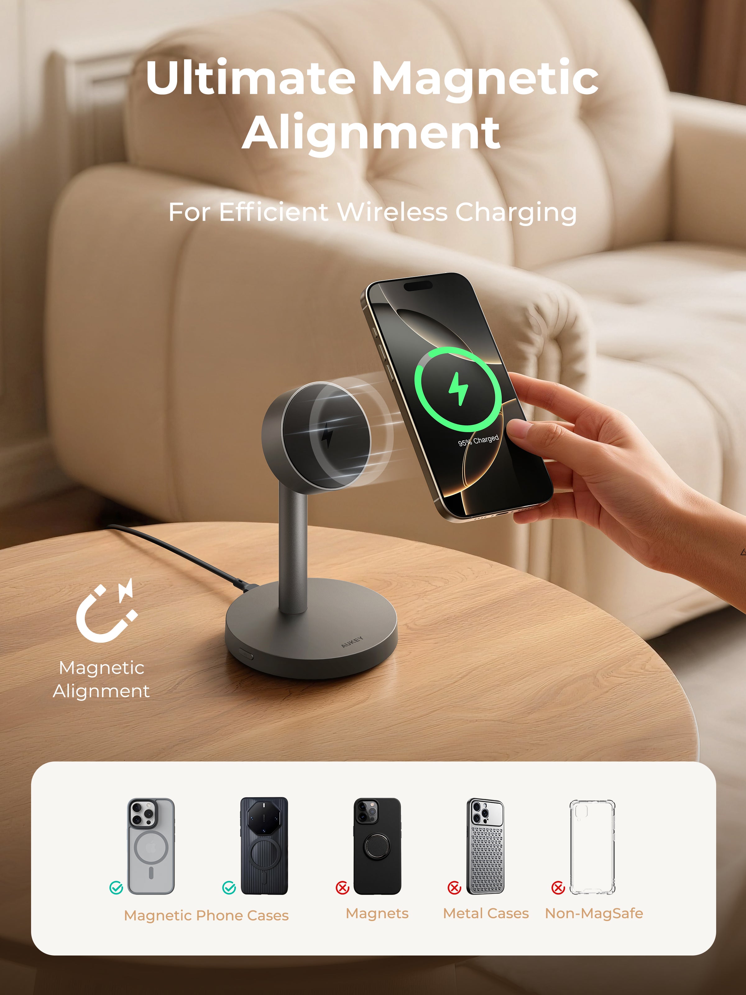 AUKEY LC-MC111 Qi2.2 MagFusion 1X Magnetic Wireless Charging Station (Wall Charger Not Included)