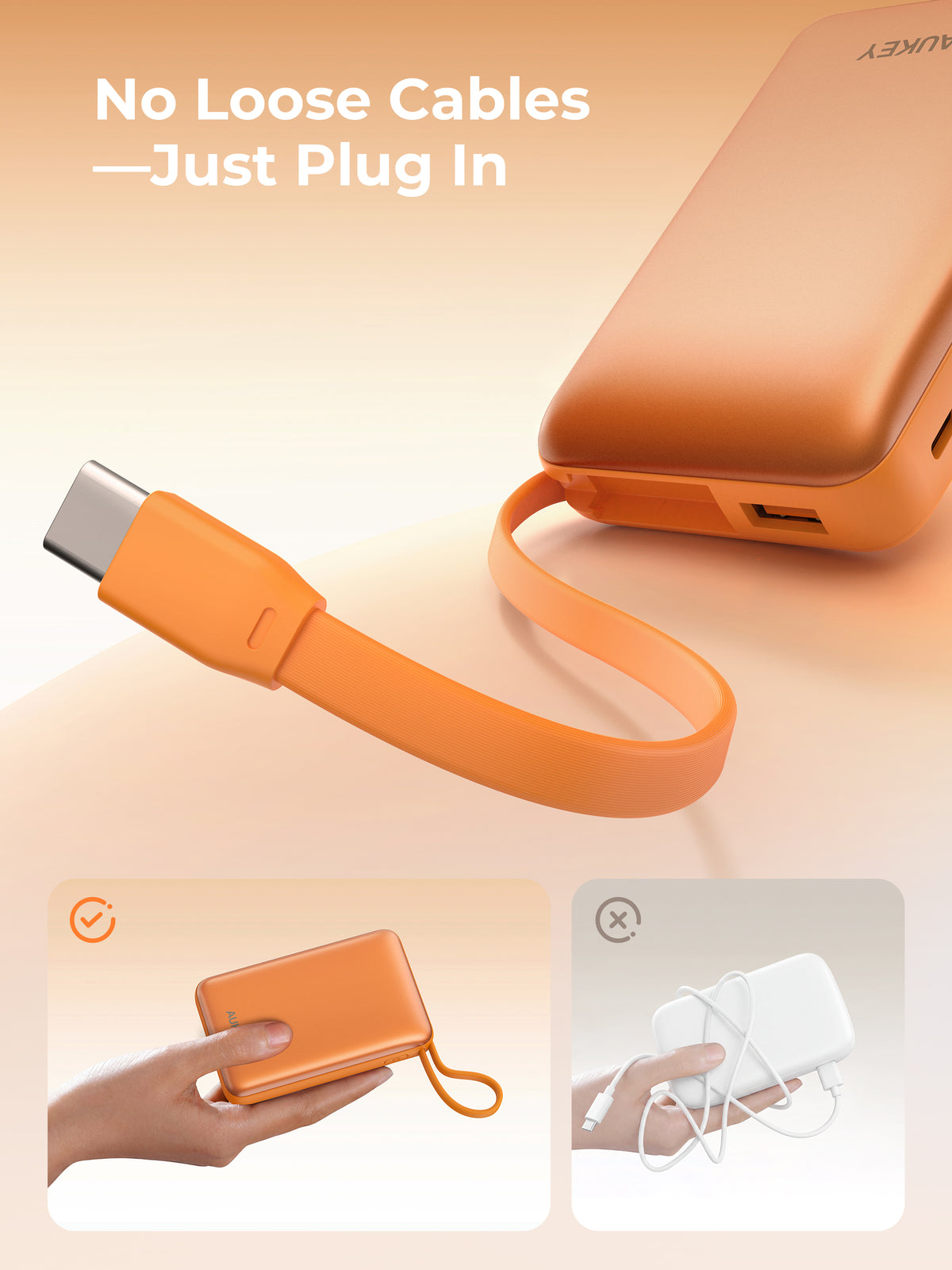 AUKEY Spark Sling 10000 LFP Power Bank with Built-in USB-C Cable PB-Y68