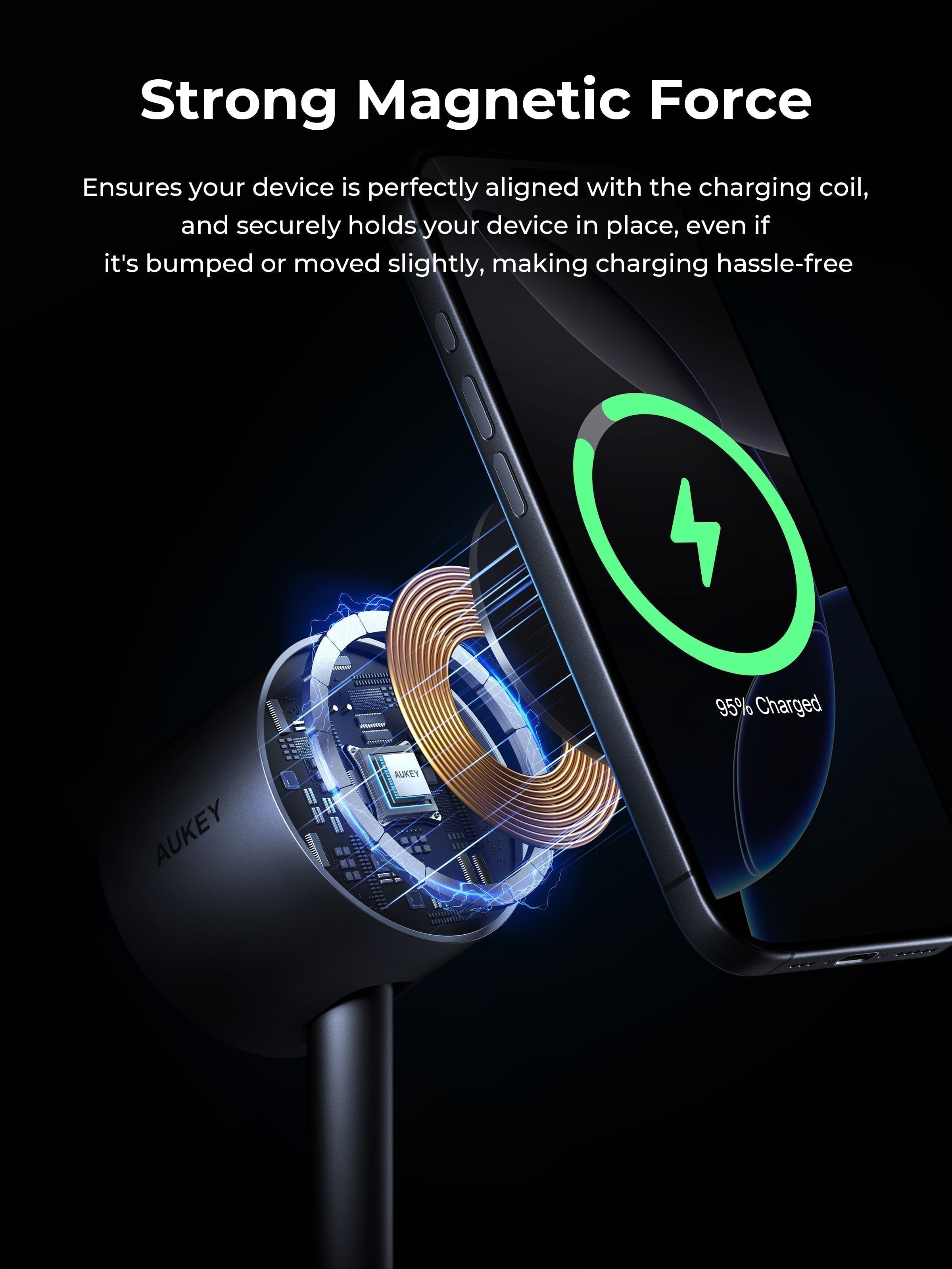 AUKEY LC-MC213 magsafe wireless charging station with strong magnetic alignment and Qi2.2 technology