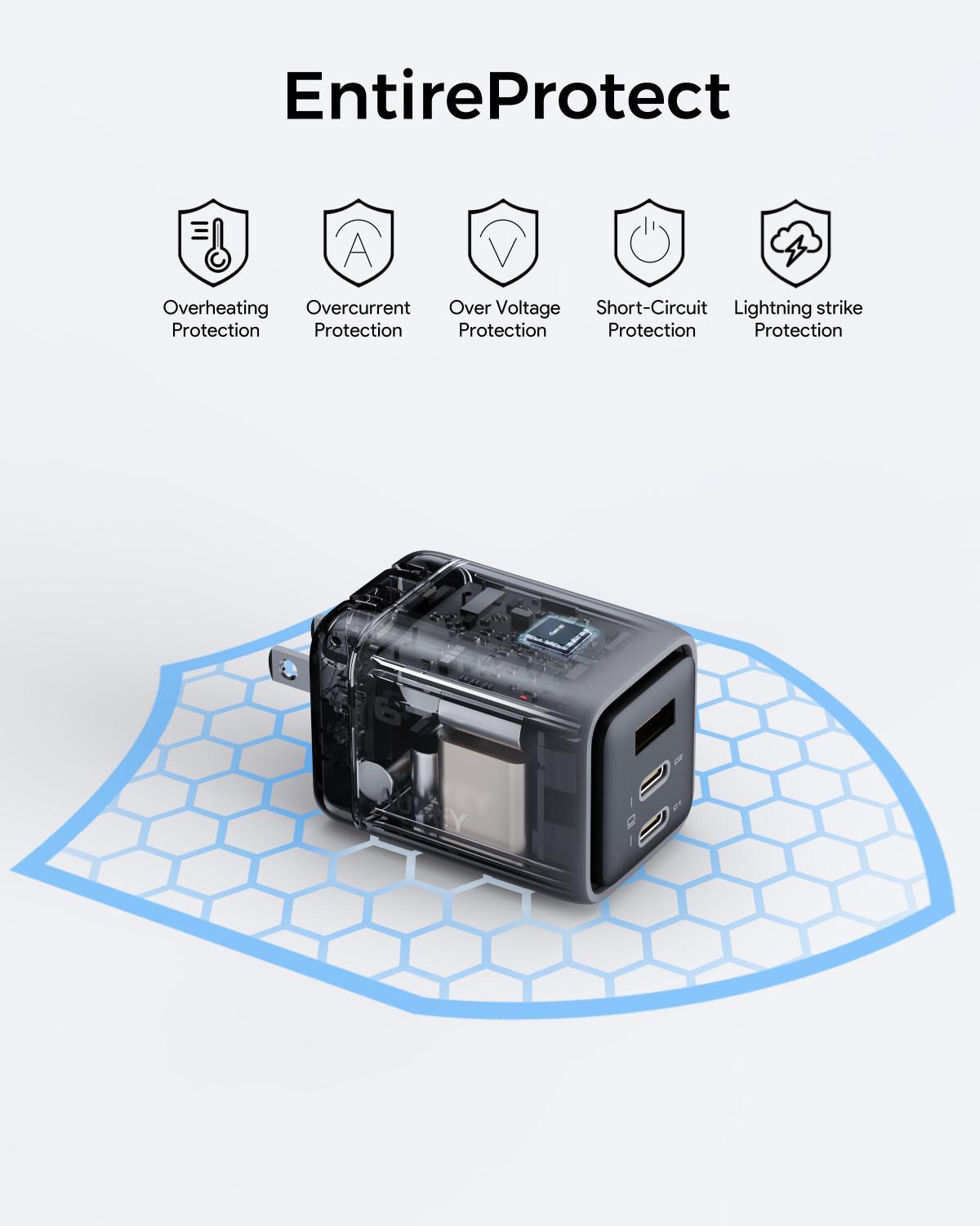 AUKEY Comet Mix 3 67W PD Wall Charger with GaN Technology PA-C3