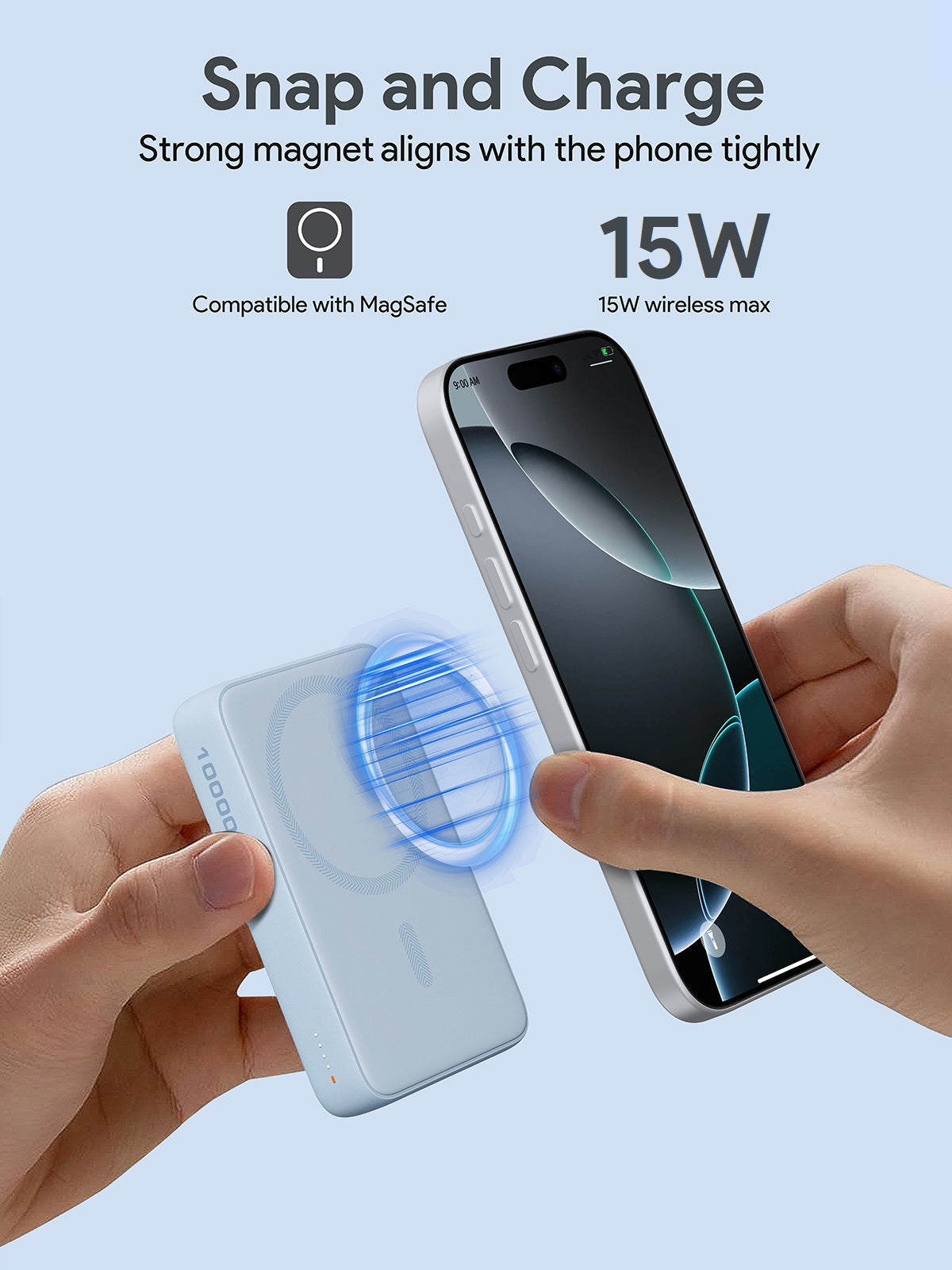 AUKEY MagFusion 10000mAh magnetic wireless power bank charging smartphone with 15W fast wireless charging