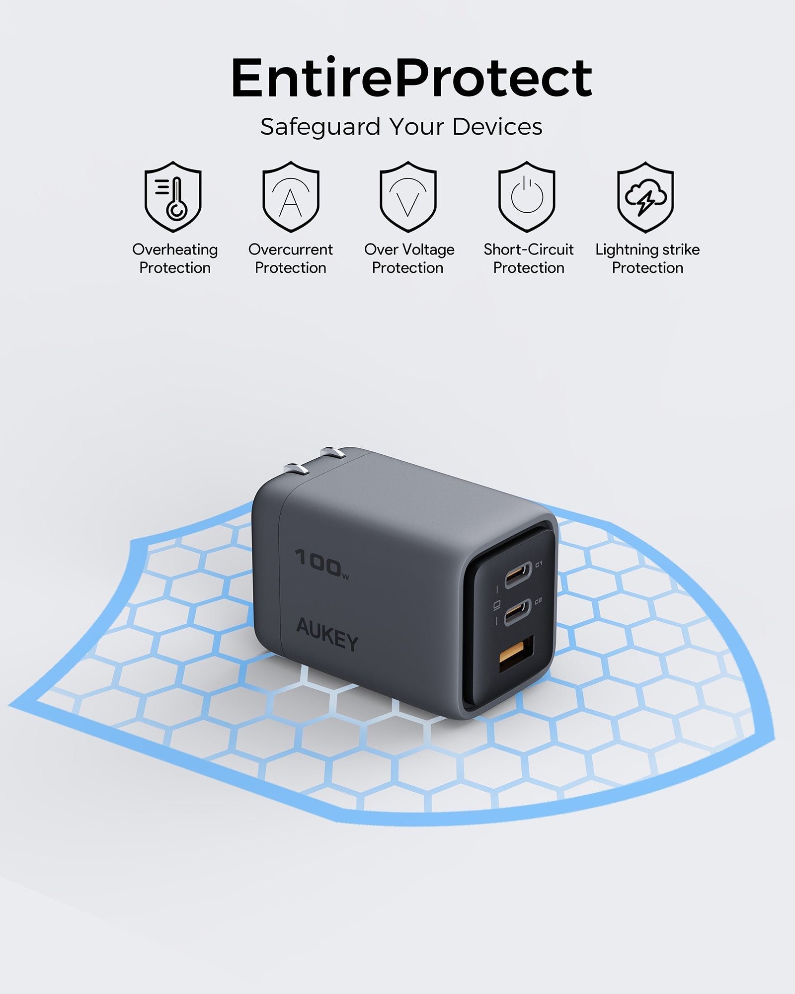 AUKEY Comet Mix 3 100W PD Wall Charger with GaN Technology PA-C5