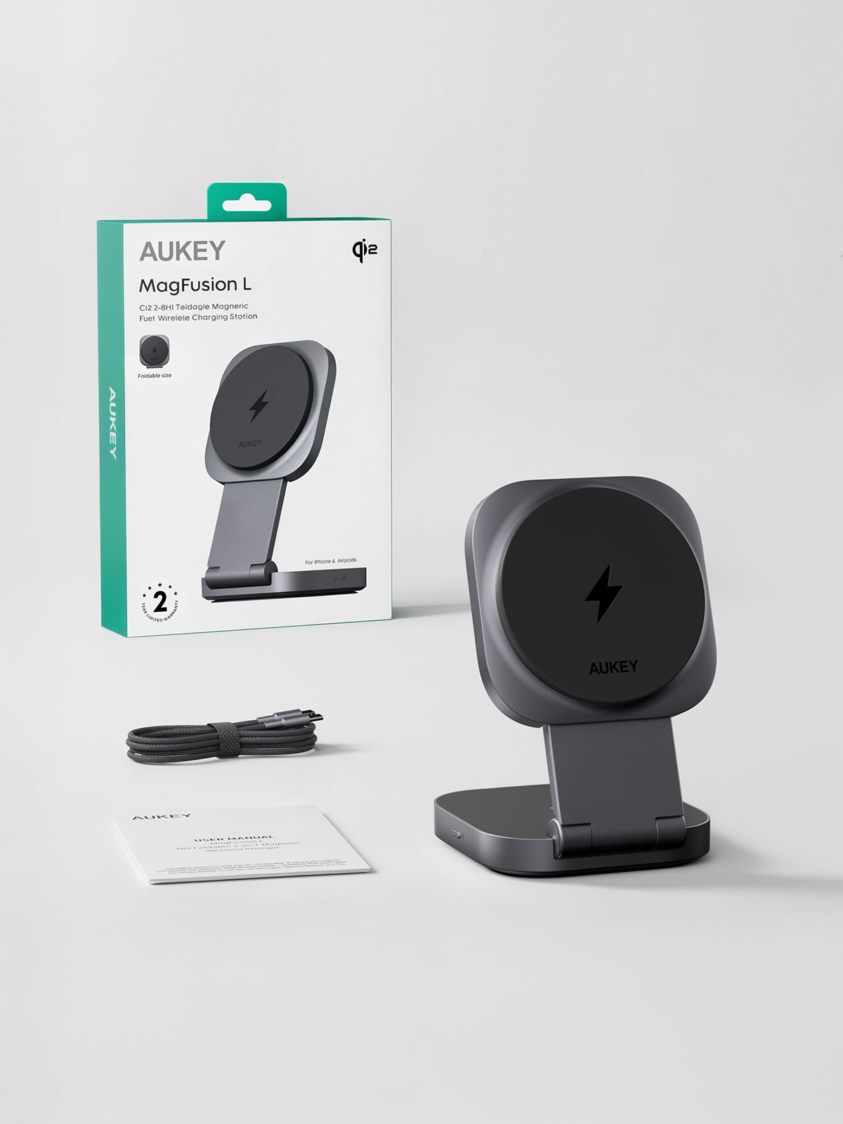 AUKEY MagFusion L Qi2 2-in-1 Foldable Magnetic Fast Wireless Charging Station LC-MC211