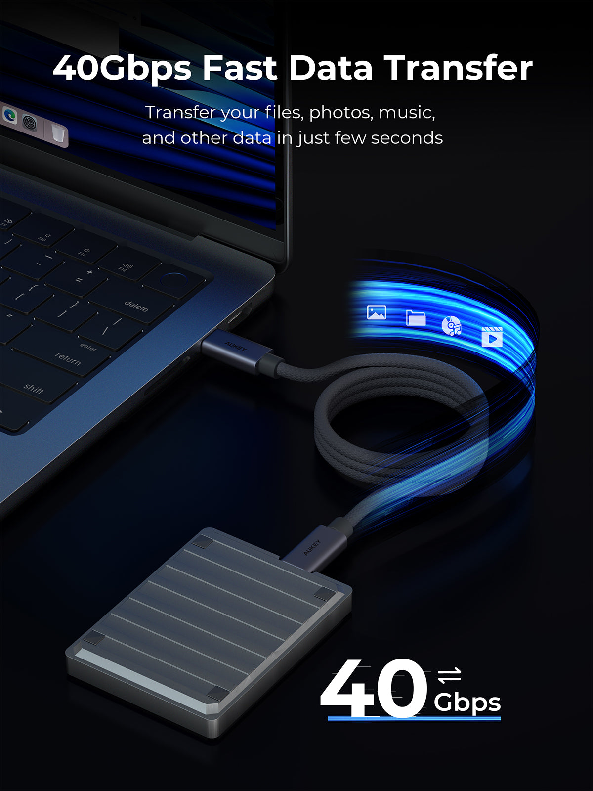 AUKEY CB-DCC401 USB-C to USB-C Cable (240W / 40Gbp / 8K 60Hz)