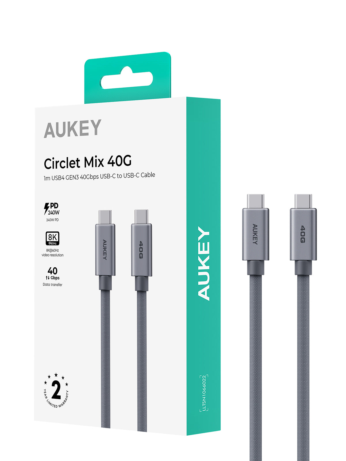 AUKEY CB-DCC401 USB-C to USB-C Cable (240W / 40Gbp / 8K 60Hz)