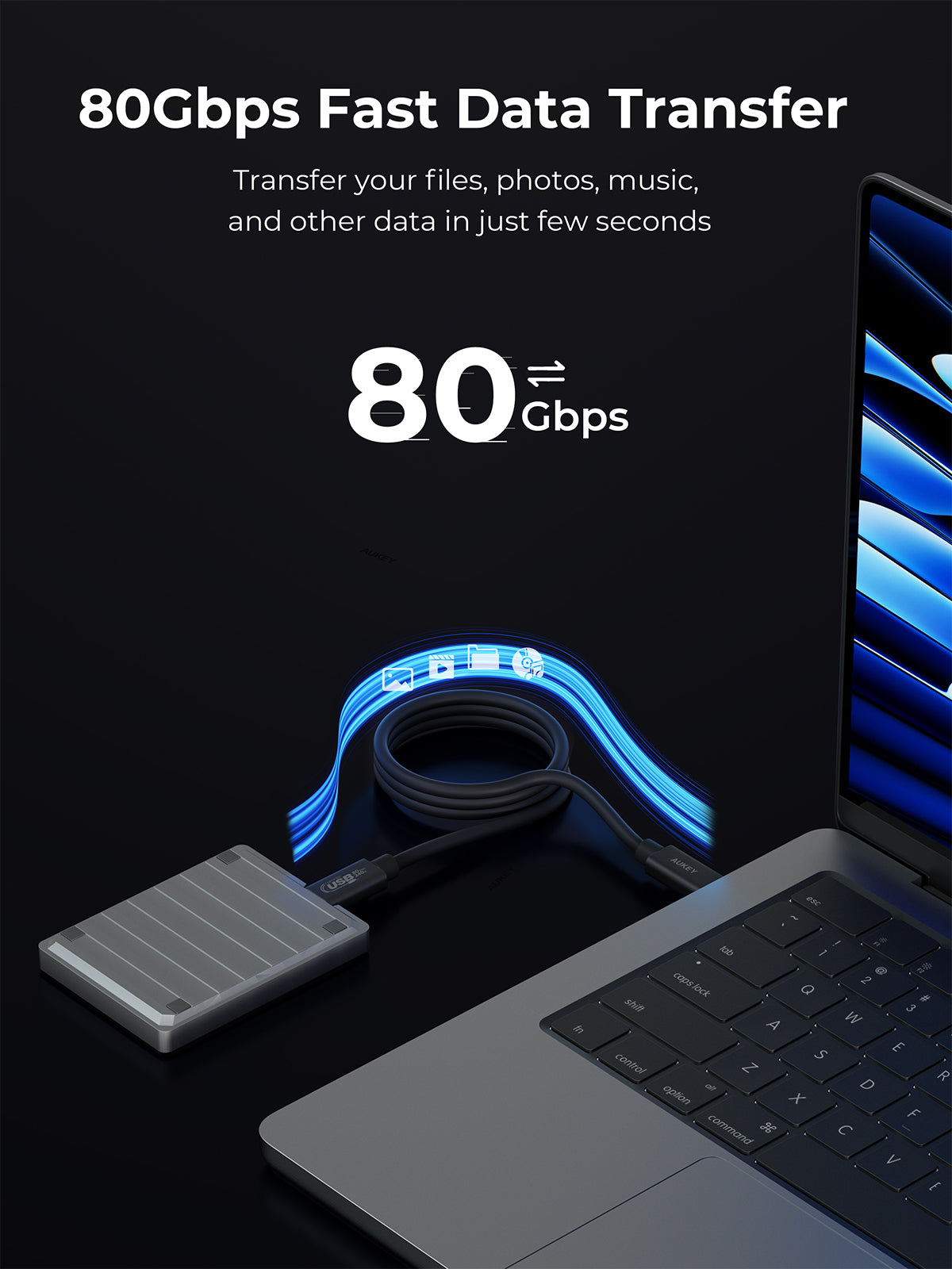 AUKEY CB-DCC402 USB-C to USB-C Cable (240W / 80Gbp / 16K 60Hz )