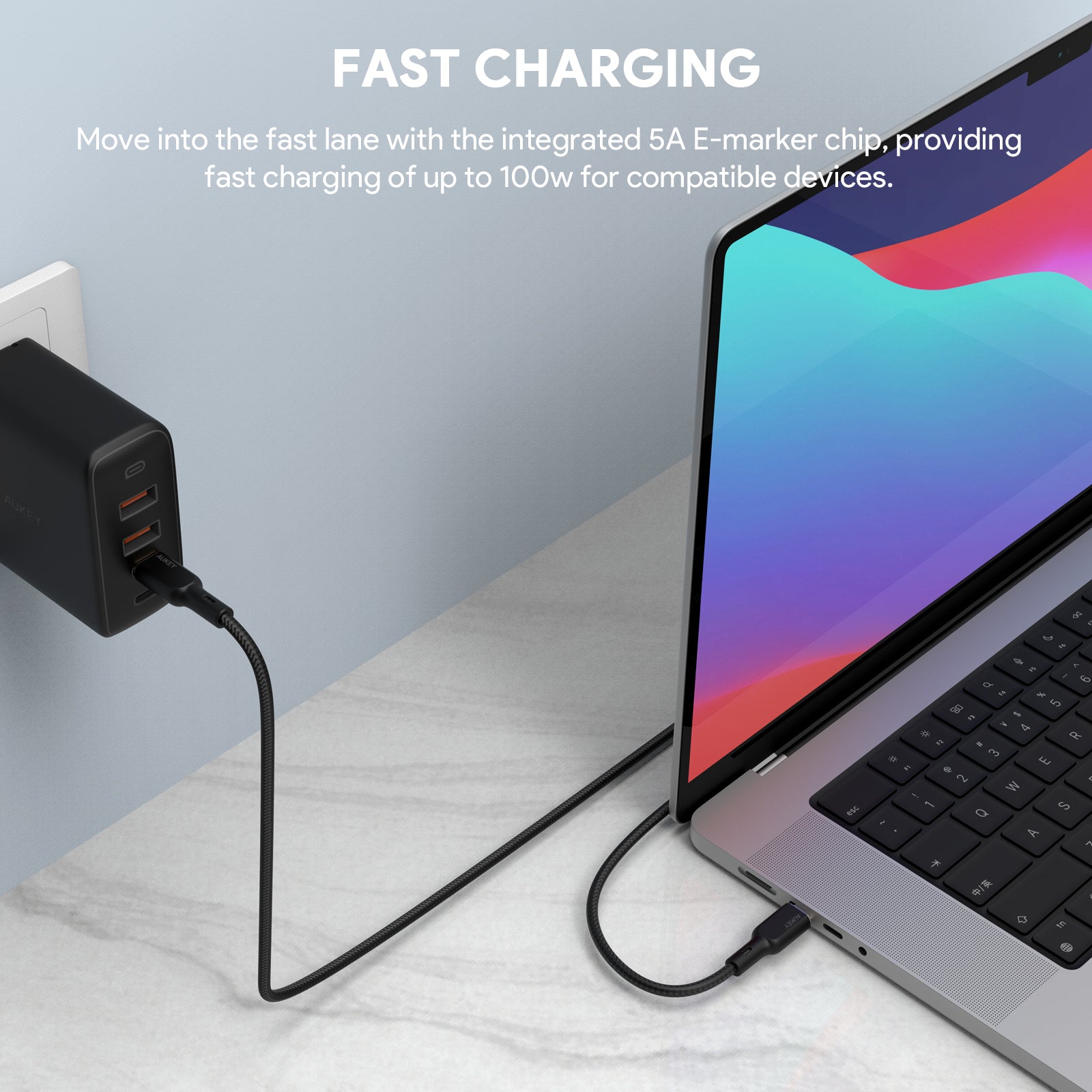 AUKEY CB-KCC101 Circlet Blink 100W 1m Aramid Fiber Core USB C to USB C Cable PD Cable