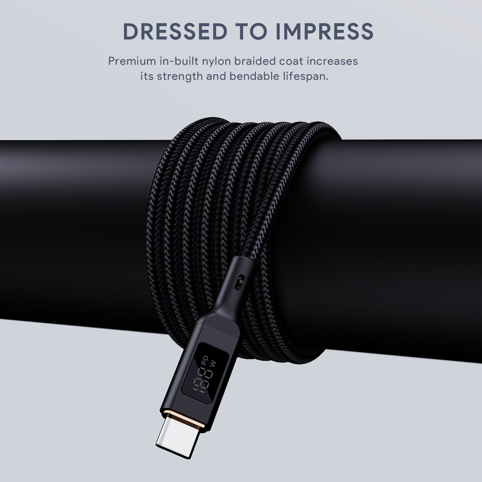 AUKEY CB-MCC101 Circlet Blink 100W 1m 100W Nylon Braided USB-C to USB-C Cable with LCD Display