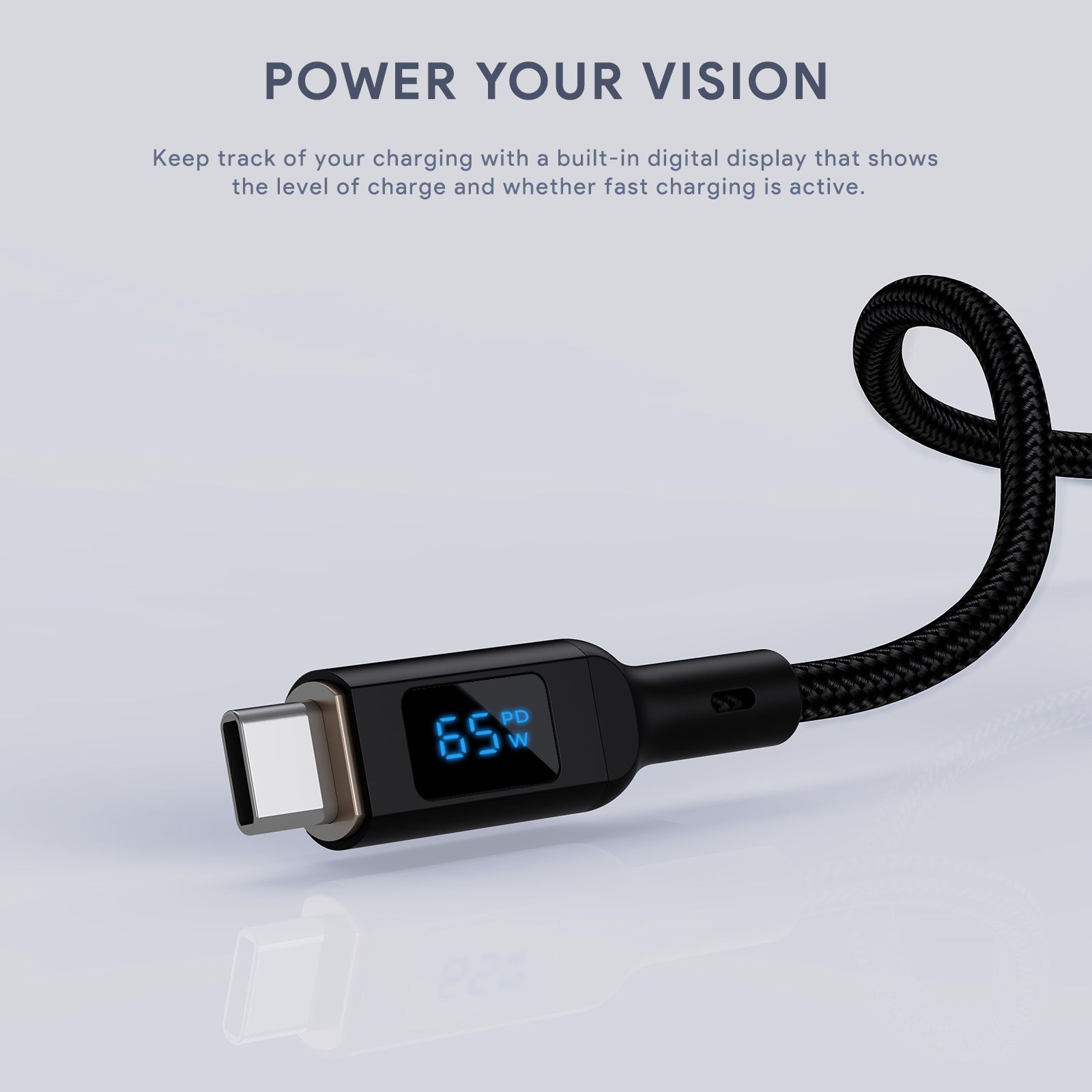 AUKEY CB-MCC101 Circlet Blink 100W 1m 100W Nylon Braided USB-C to USB-C Cable with LCD Display