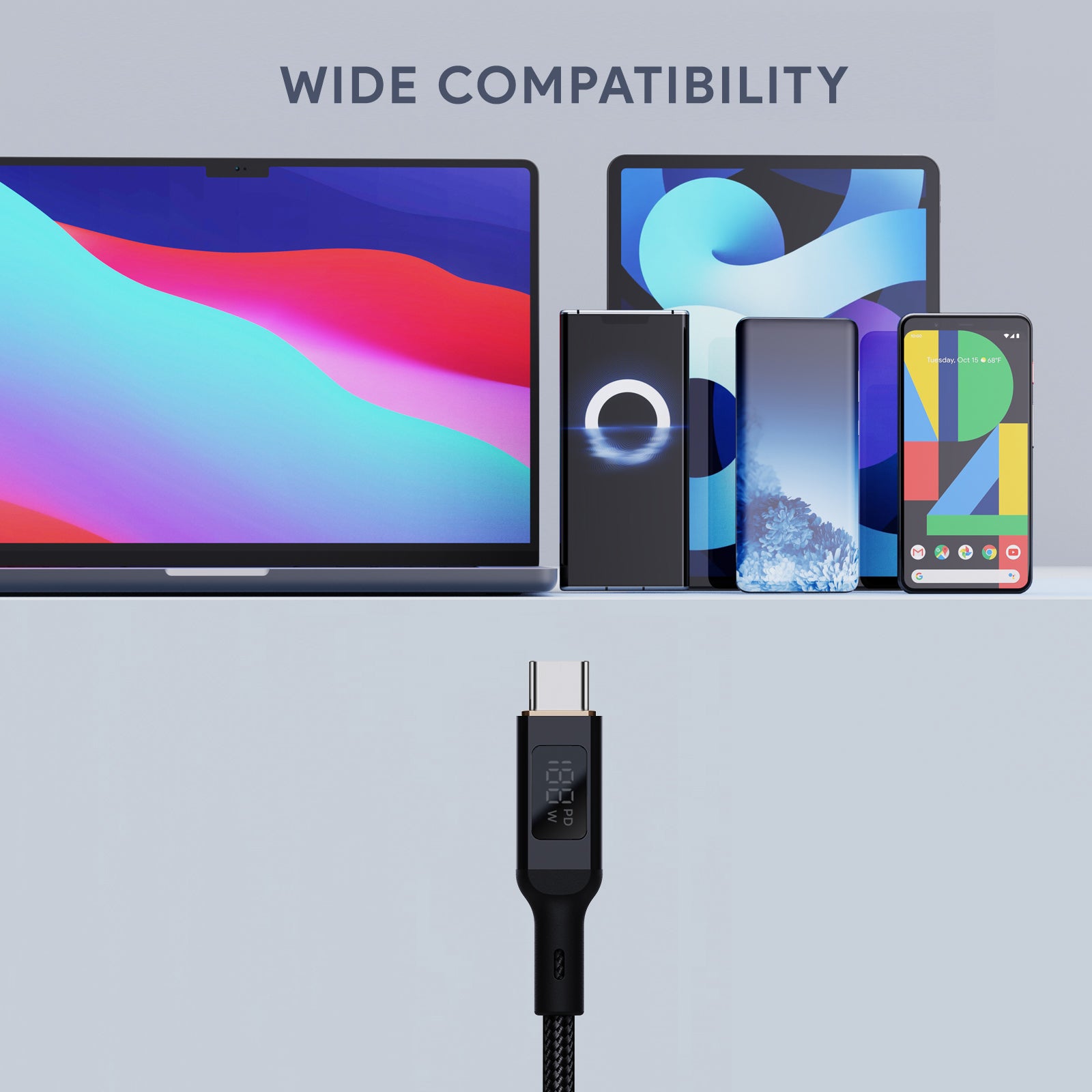 AUKEY CB-MCC101 Circlet Blink 100W 1m 100W Nylon Braided USB-C to USB-C Cable with LCD Display