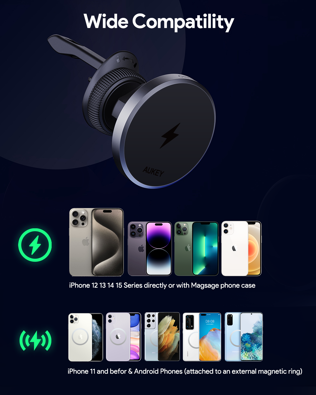 AUKEY MagFusion Dash Qi2 Wireless Charging Phone Mount HD-MC13