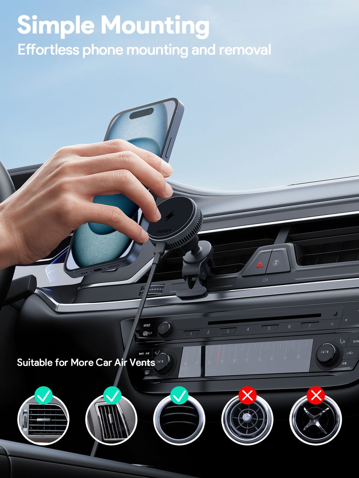 AUKEY MagFusion Dash Pro Qi2.2 Active Cooling magsafe car mount charger HD-MC13AP