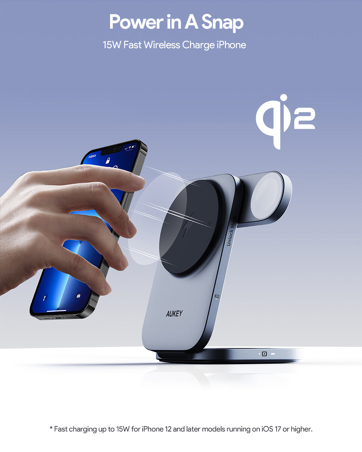 AUKEY MagFusion Z Pro 3-in-1 foldable wireless charger with 25W Qi2.2 fast charging for iPhone and other devices