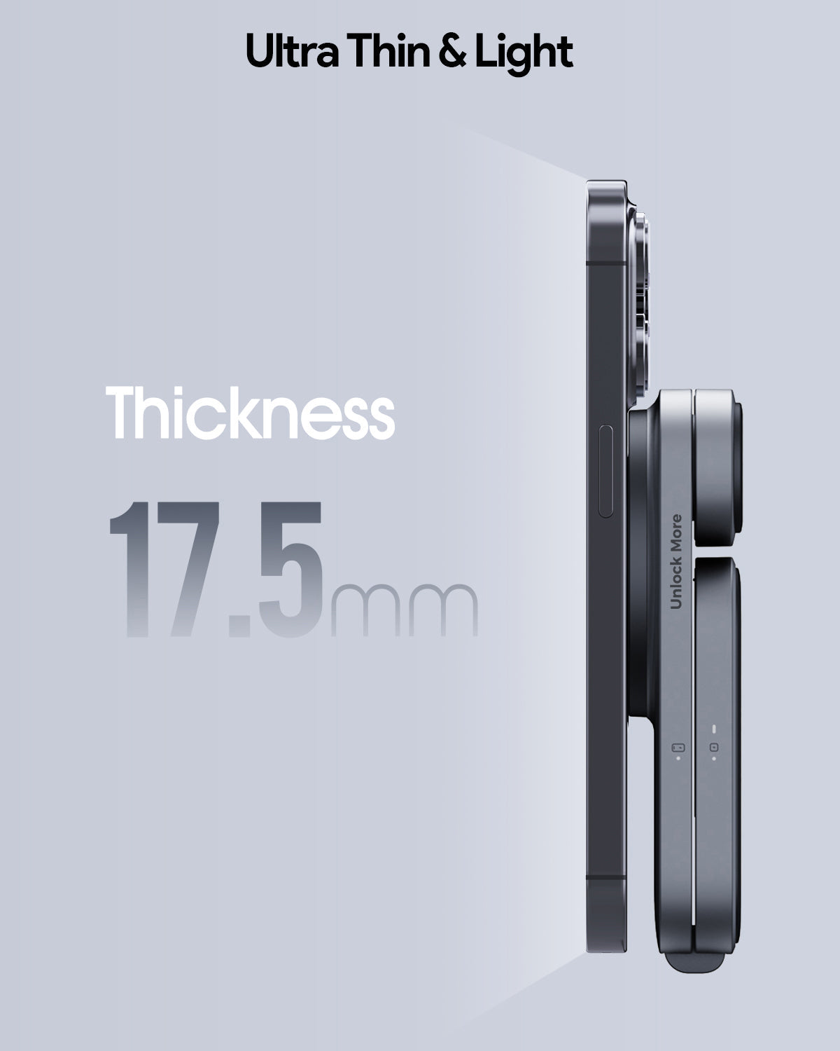 Side view of AUKEY MagFusion Z Pro 3 in 1 wireless charger showing 17.5mm ultra thin design