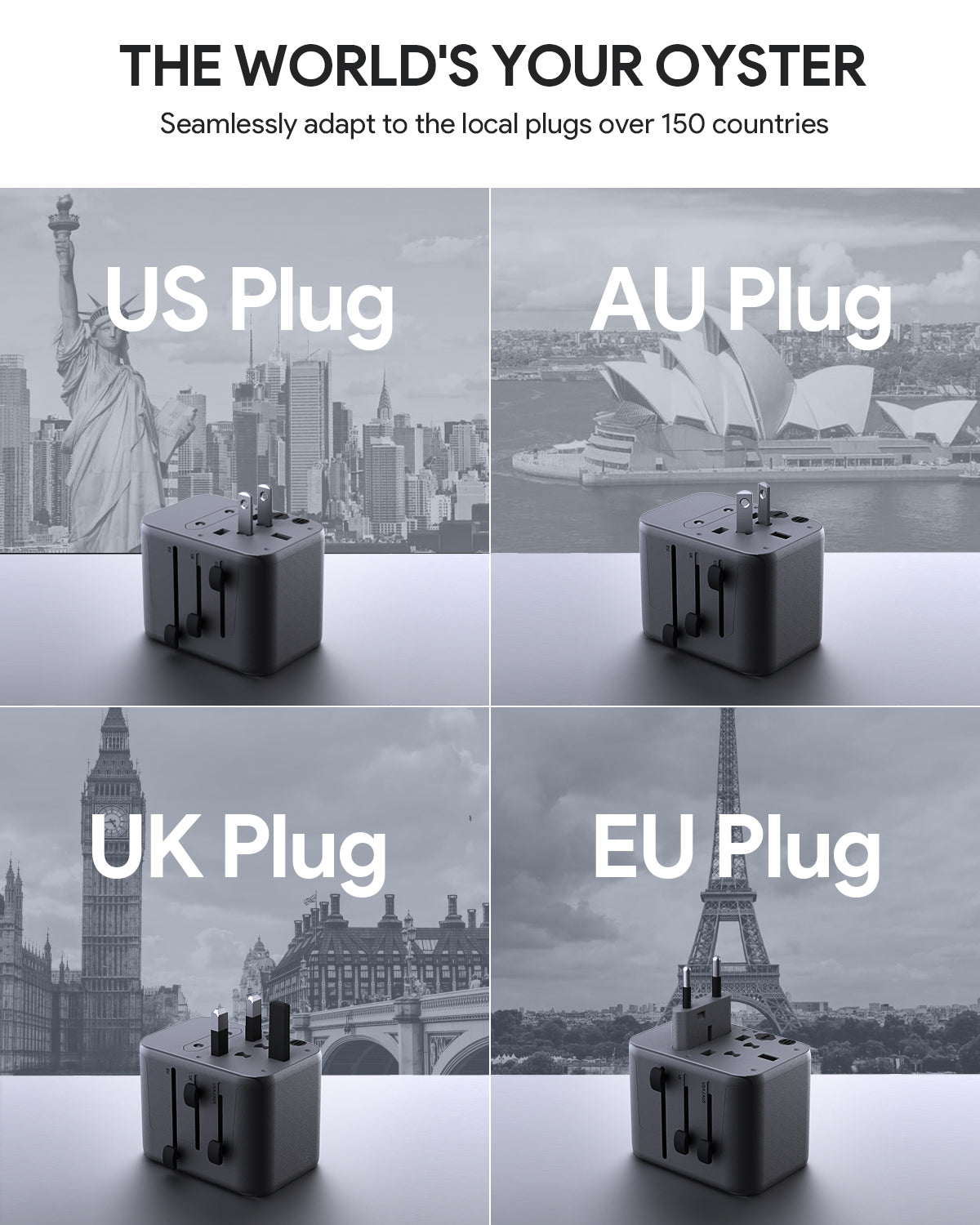 Travel Mate 65W GaN Universal Adapter with USB Ports