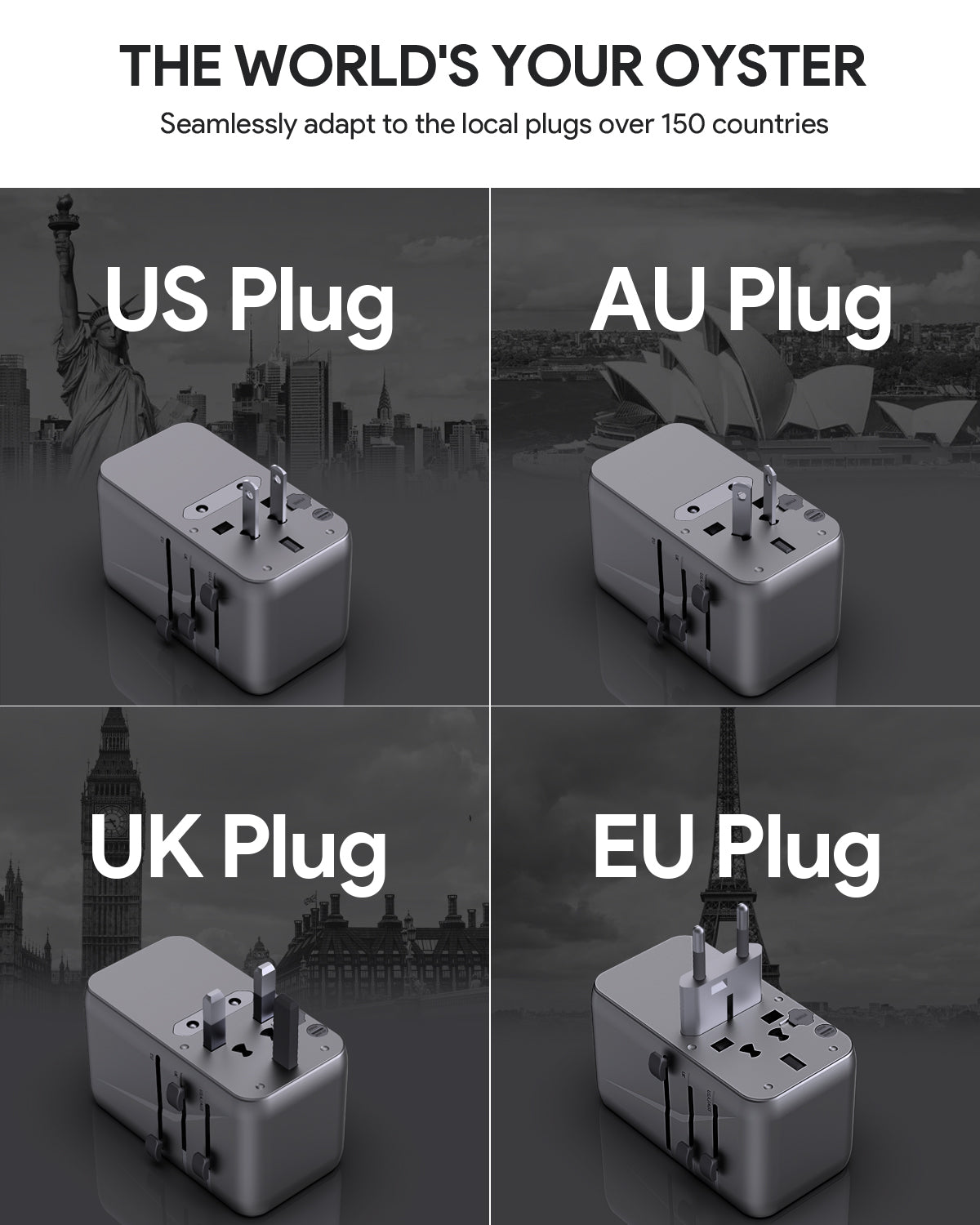 Adaptateur universel Travel Mate 100 W GaN avec ports USB