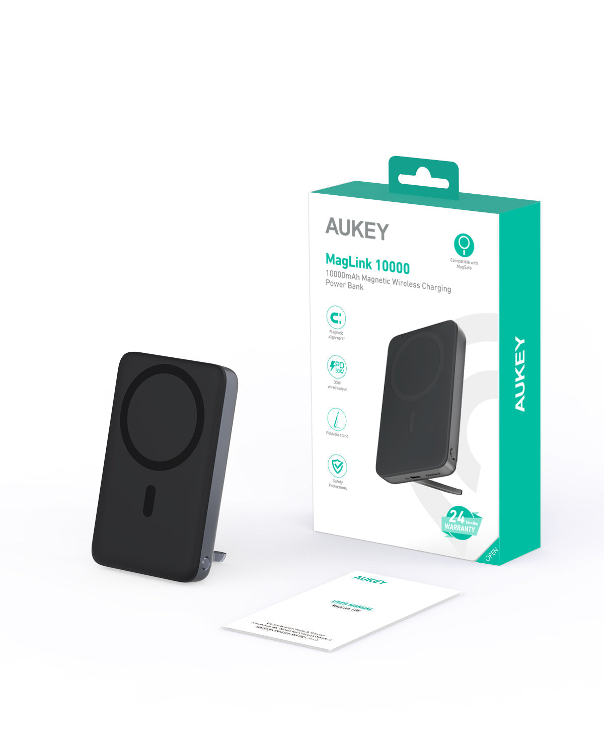 AUKEY PB-MS02 MagFusion 10000mAh 30W Magnetic Wireless Charging Power Bank USB C-C Included Gray