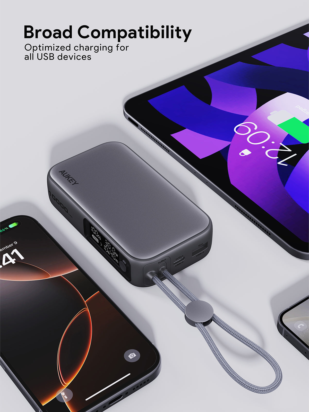 AUKEY Spark Sling 10000 Compact Fast Charging Power Bank with Built-in USB-C Cable PB-Y47