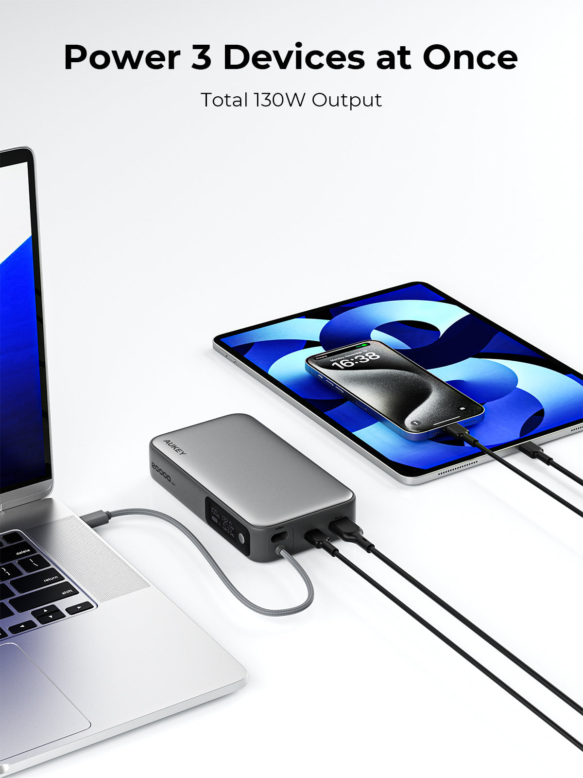 AUKEY Spark Sling 20000 Compact Fast Charging Power Bank with Built-in USB-C Cable PB-Y48