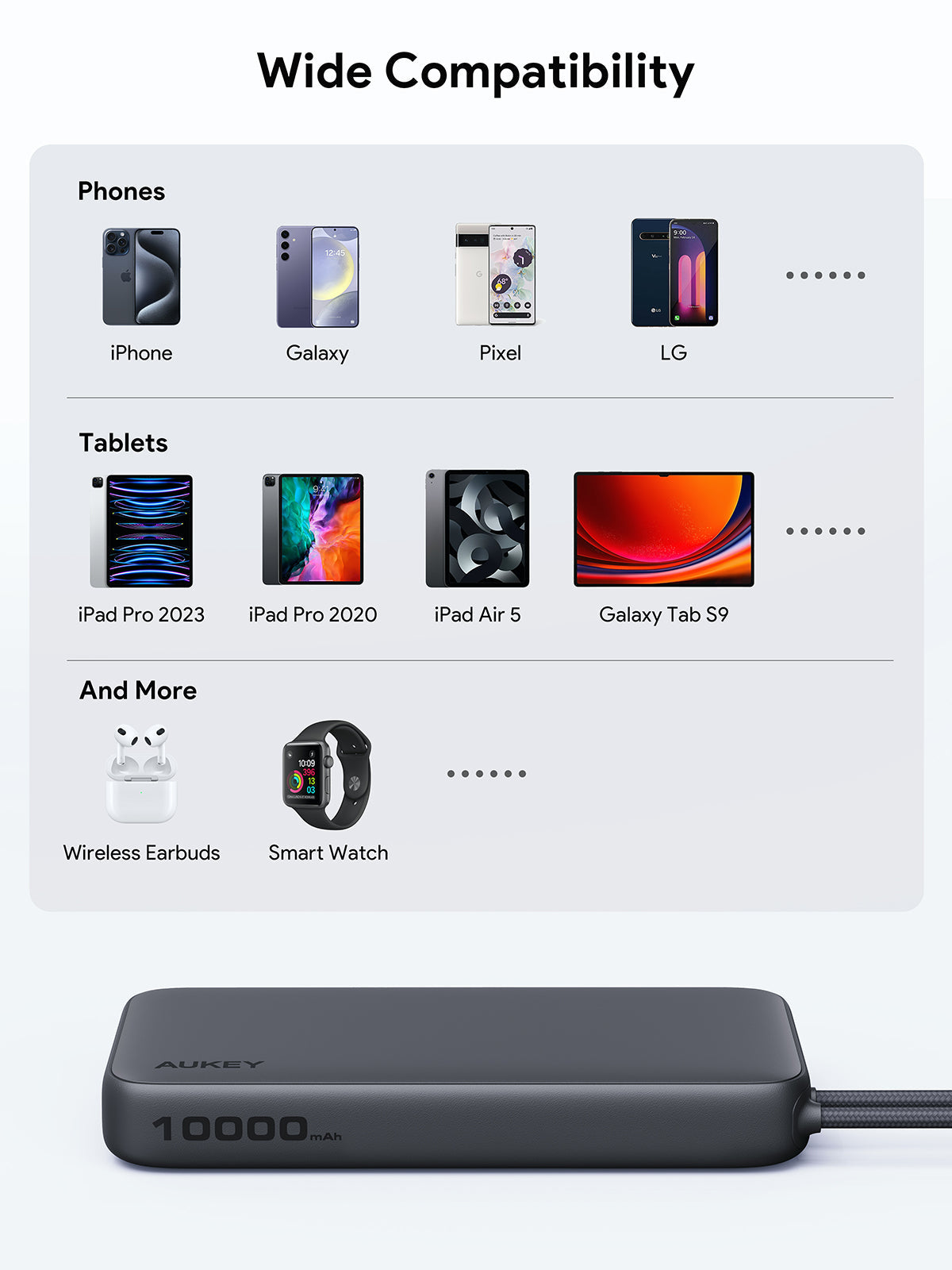 AUKEY Spark Sling 10000 Lite Slim Power Bank with Buit-in USB-C Cable PB-Y53