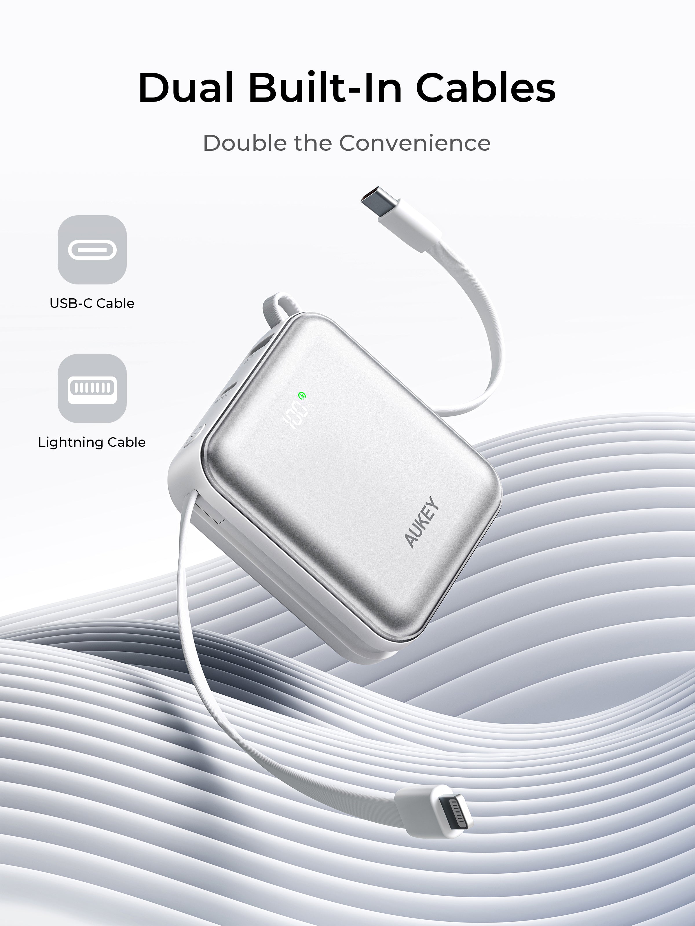 AUKEY Swivel Mini L 10000 22.5W 10000mAh Power Bank with Built-in USB-C and Lightning Cables PB-Y91L