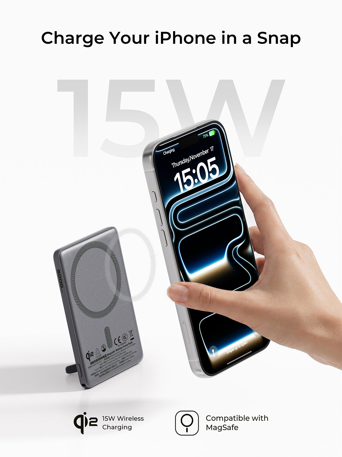 AUKEY MagFusion Vista 5000 Qi2 Magnetic Wireless Charging Power Bank PB-MS15