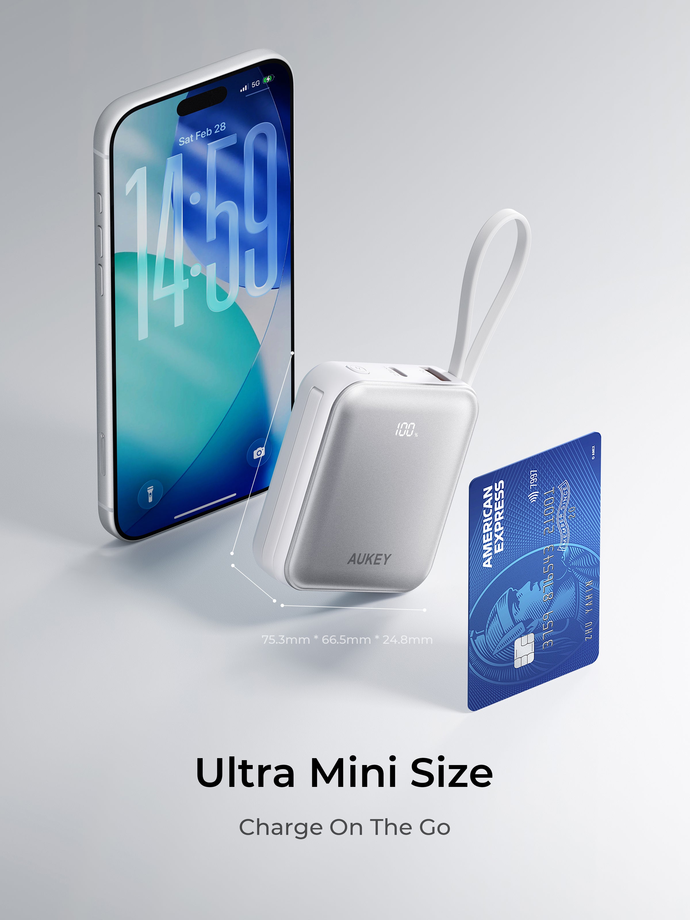 AUKEY Swivel Mini L 10000 22.5W 10000mAh Power Bank with Built-in USB-C and Lightning Cables PB-Y91L