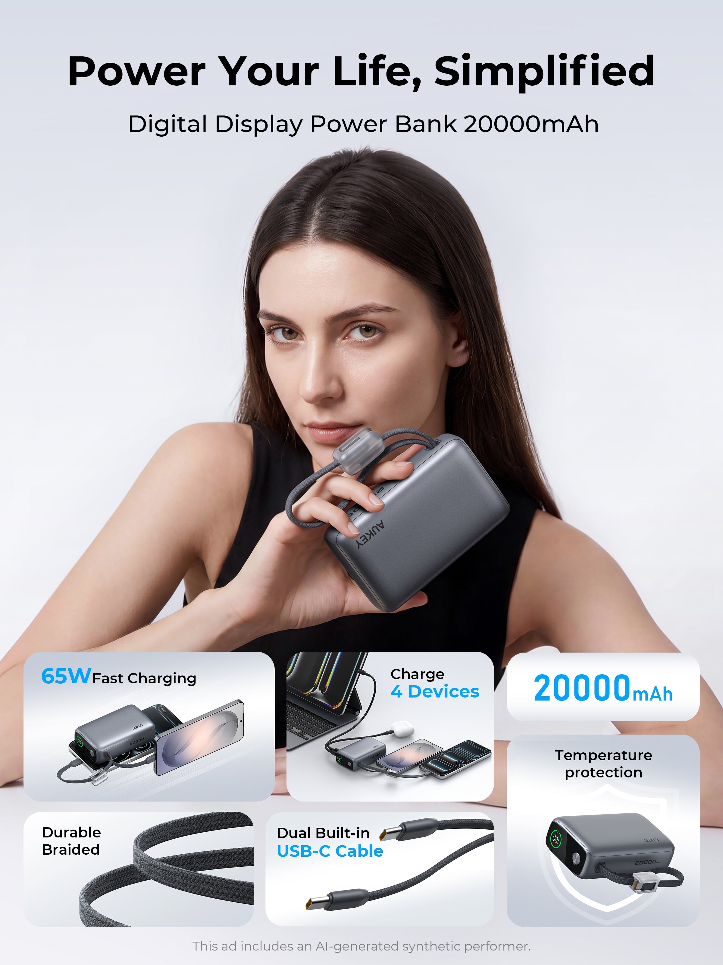 AUKEY Swivel Det-Duo 20000 Fast Charging Power Bank PB-Y66