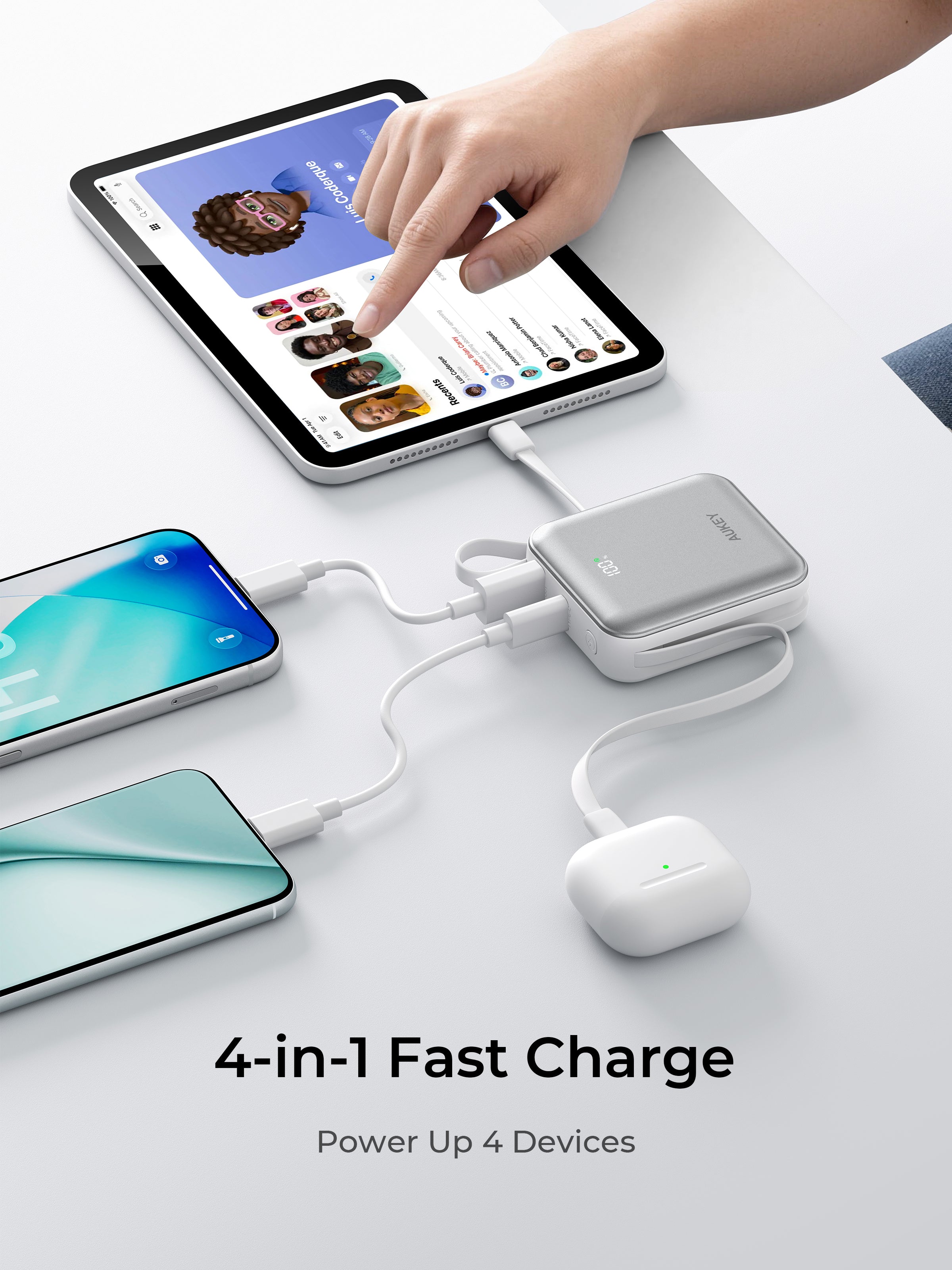 AUKEY Swivel Mini L 10000 22.5W 10000mAh Power Bank with Built-in USB-C and Lightning Cables PB-Y91L