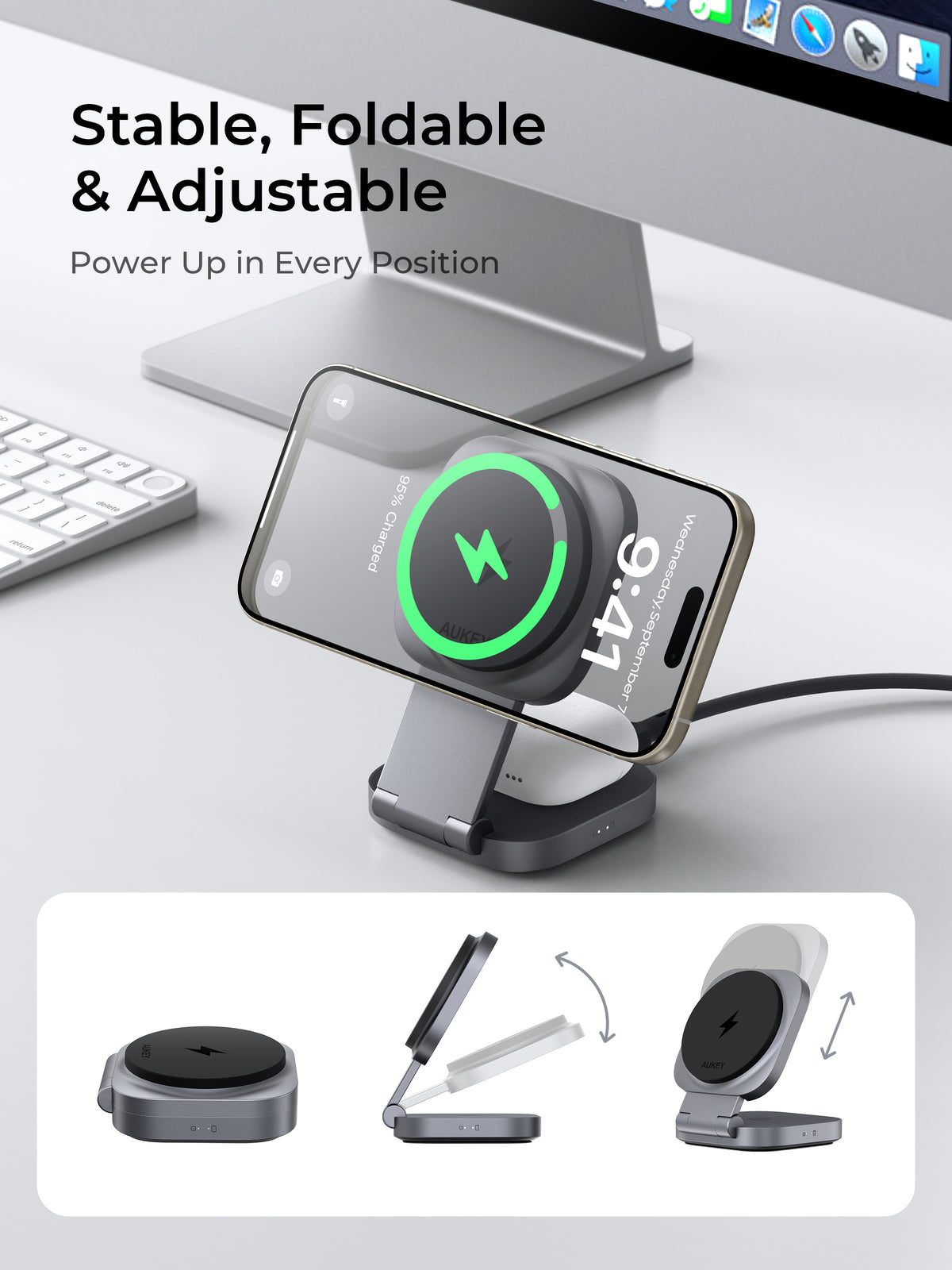 AUKEY MagFusion L Plus Foldable 2-in-1 Magnetic Wireless Charger LC-MC211P