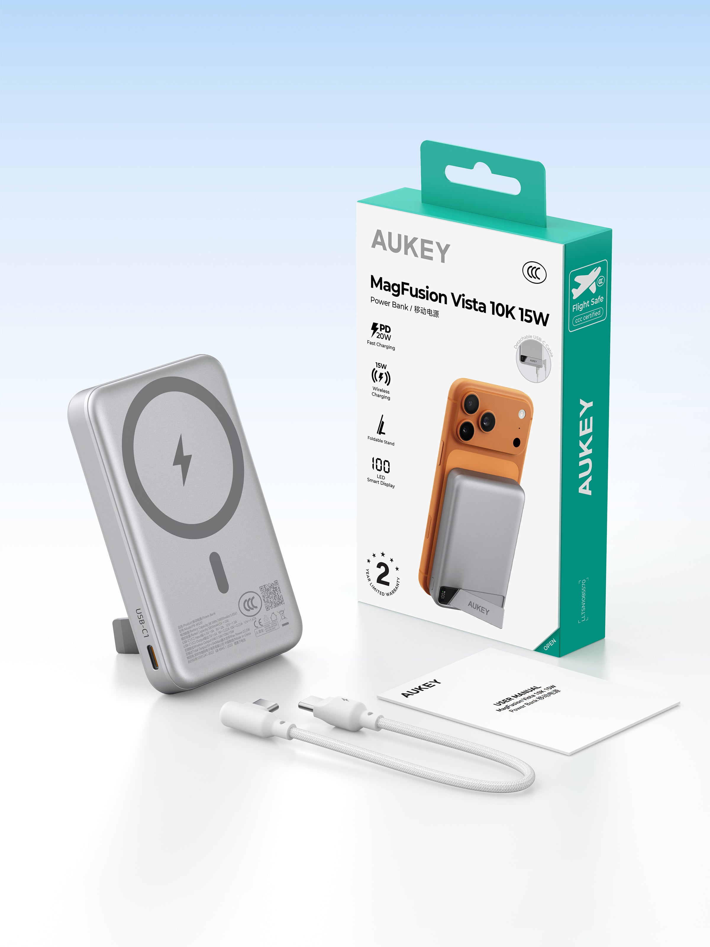 AUKEY MagFusion Vista 10000 Magnetic Wireless Charging Power Bank PB-MS20