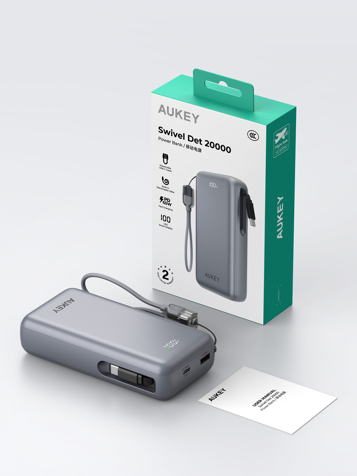 AUKEY Swivel Det 20000  Fast Charging Power Bank with Detachable Cable PB-Y94