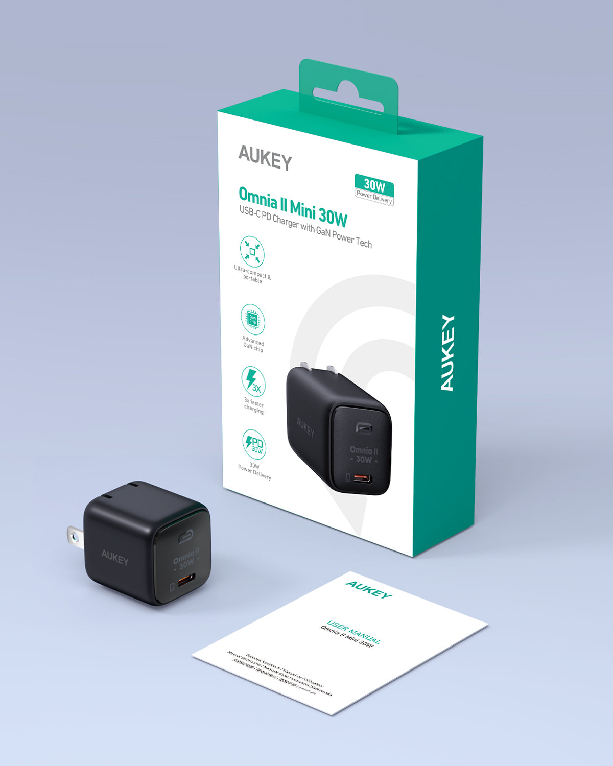 AUKEY PA-B1L VoltApex II Mini 30W USB-C PD Charger with GaN Power Tech