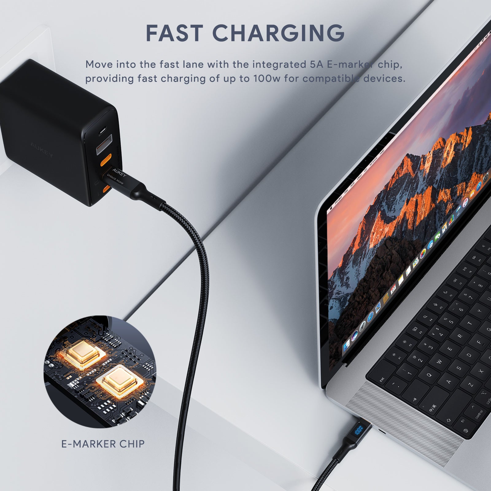 AUKEY CB-MCC101 Circlet Blink 100W 1m 100W Nylon Braided USB-C to USB-C Cable with LCD Display