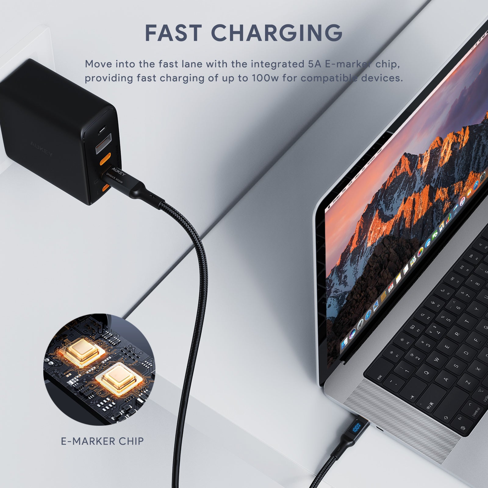 AUKEY CB-MCC101 | 100W 1m USB-C to USB-C LCD Cable