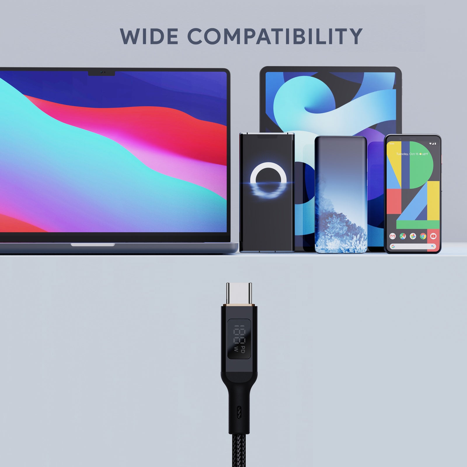 AUKEY CB-MCC101 | 100W 1m USB-C to USB-C LCD Cable