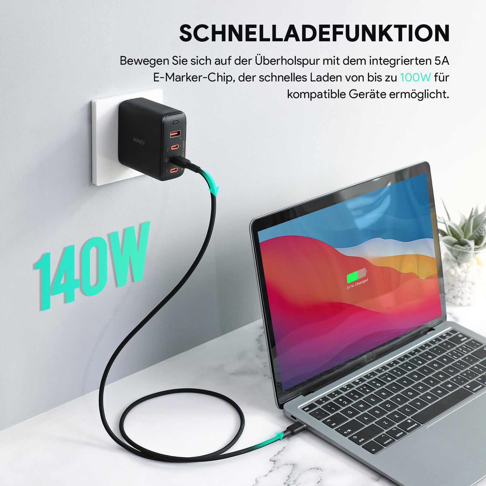 AUKEY CB-SCC Series Circlet Blink 100W 1m Silicone USB-C to USB-C Cable