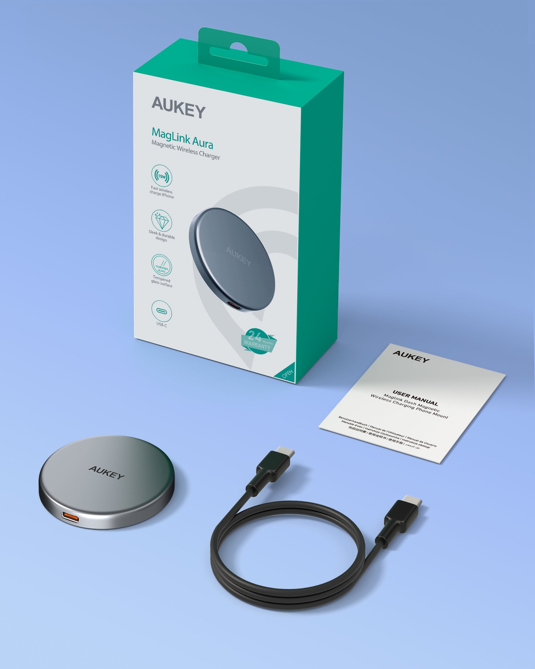 AUKEY LC-MC10 MagFusion Aura Qi2 Magnetic Fast Wireless Charger