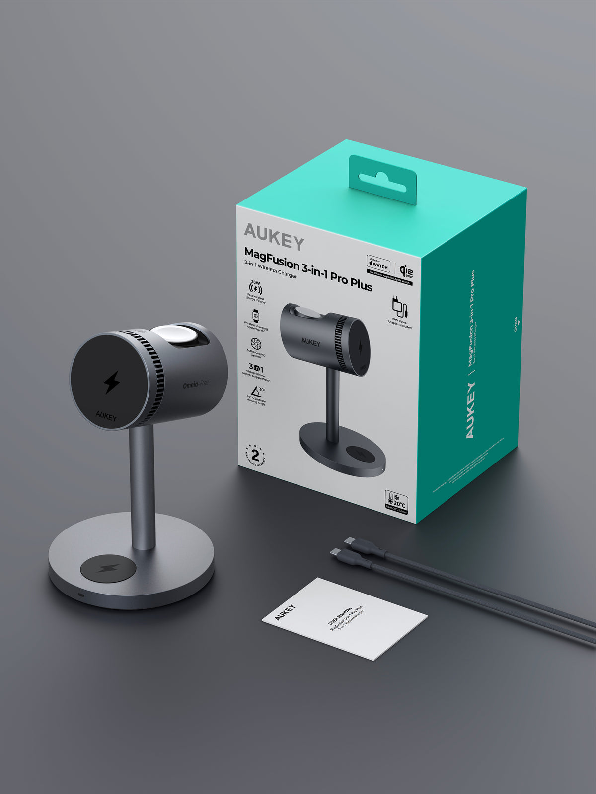 AUKEY MagFusion 3-in-1 Pro Plus Magnetic Wireless Charger with Active Cooling System LC-MC311AP