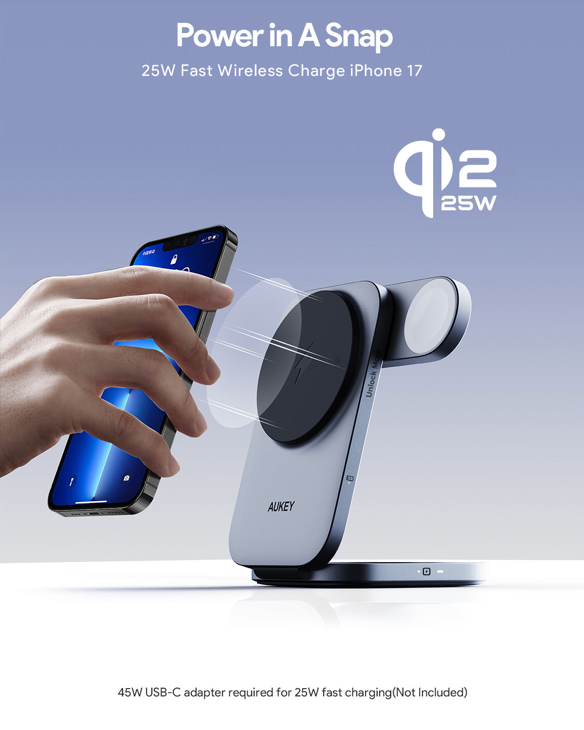 AUKEY MagFusion Z Pro 3-in-1 foldable wireless charger station charging multiple devices