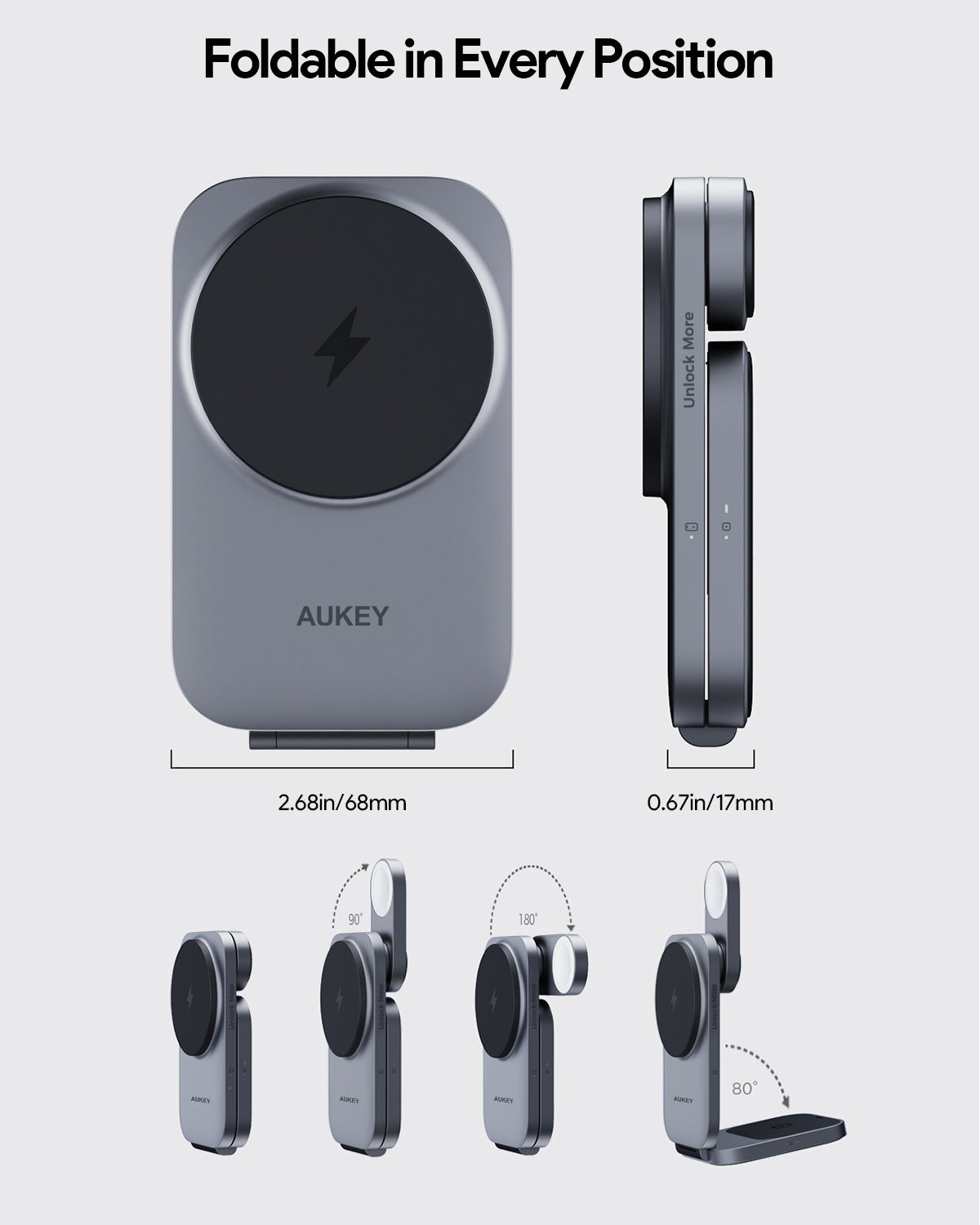 AUKEY LC-MC312 MagFusion Z Qi2 3-in-1 Foldable Magnetic Fast Wireless Charging Station