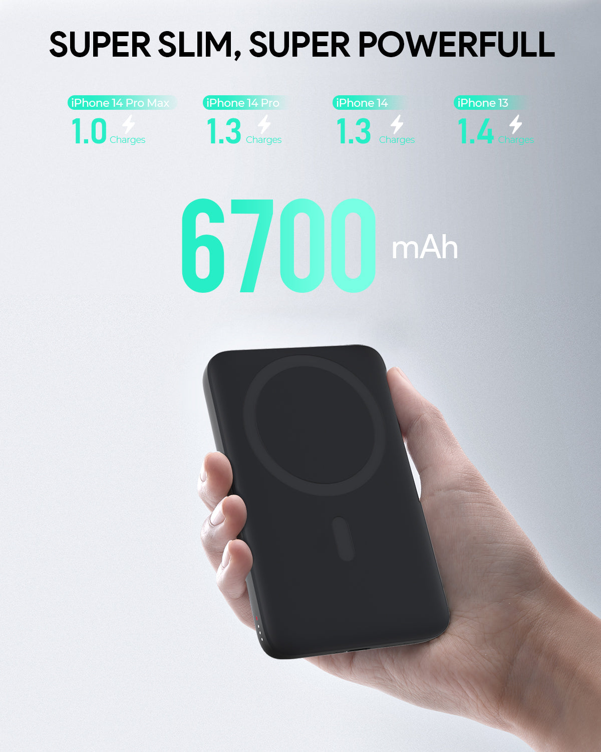 AUKEY PB-MS01 MagFusion 6700mAh 20W Magnetic Wireless Charging Power Bank USB C-C  Included Gray