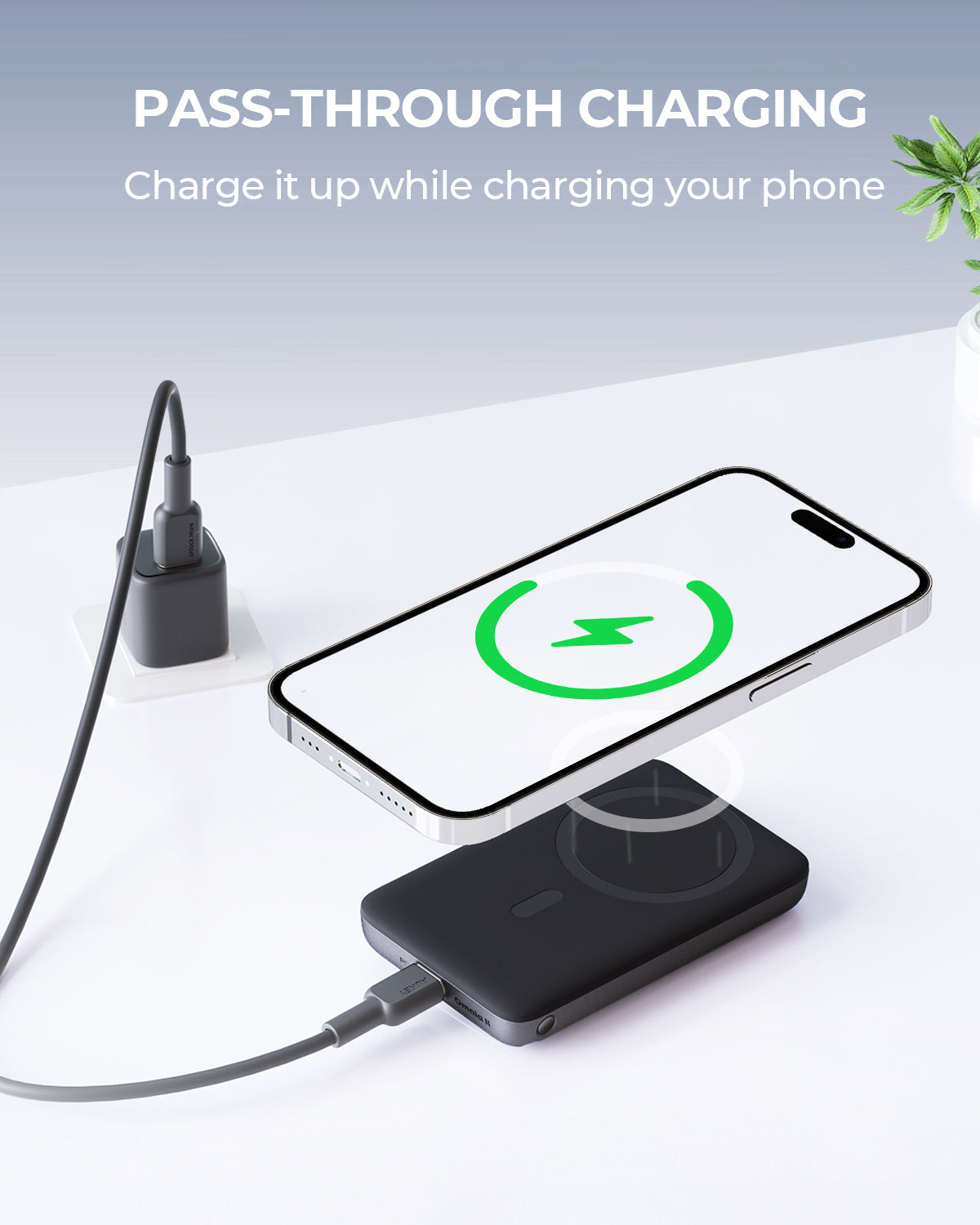 AUKEY PB-MS01 MagFusion 6700mAh 20W Magnetic Wireless Charging Power Bank USB C-C  Included Gray
