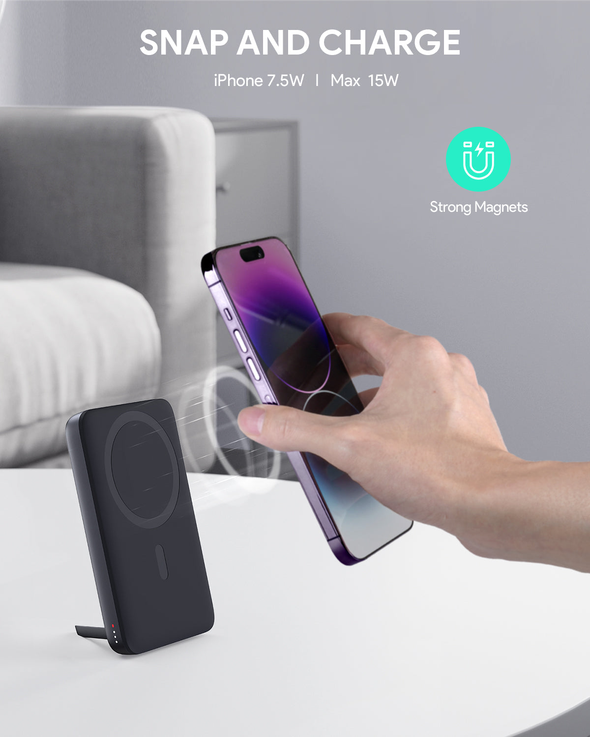 AUKEY PB-MS01 MagFusion 6700mAh 20W Magnetic Wireless Charging Power Bank USB C-C  Included Gray